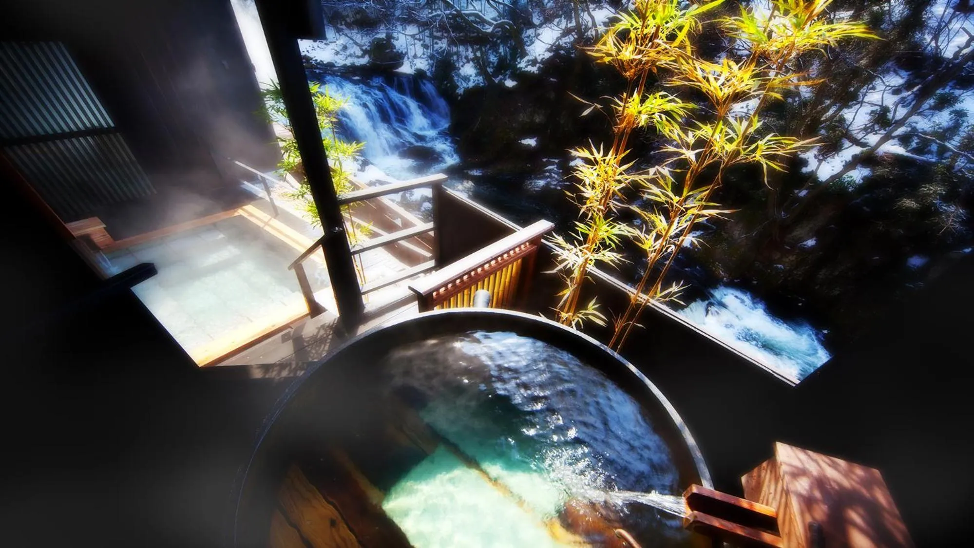 Open Air Bath in Aizu Higashiyama Onsen Shosuke no Yado Takinoyu since1880
