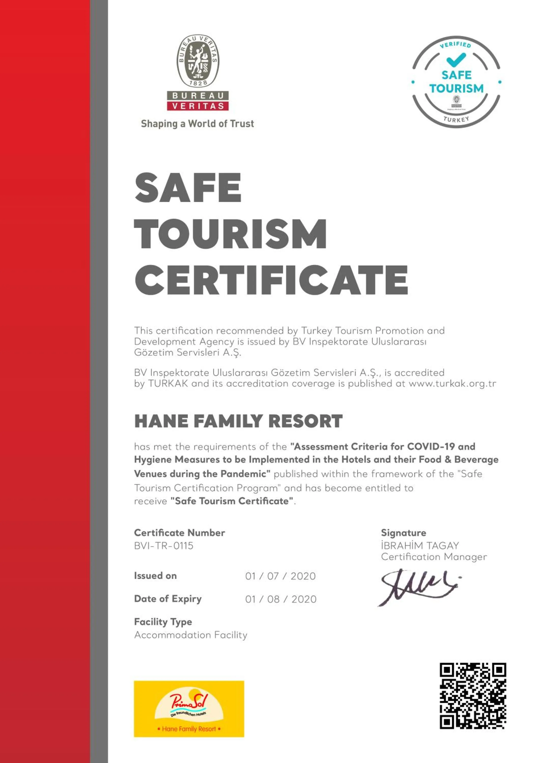 Logo/Certificate/Sign in Primasol Hane Family Resort Hotel