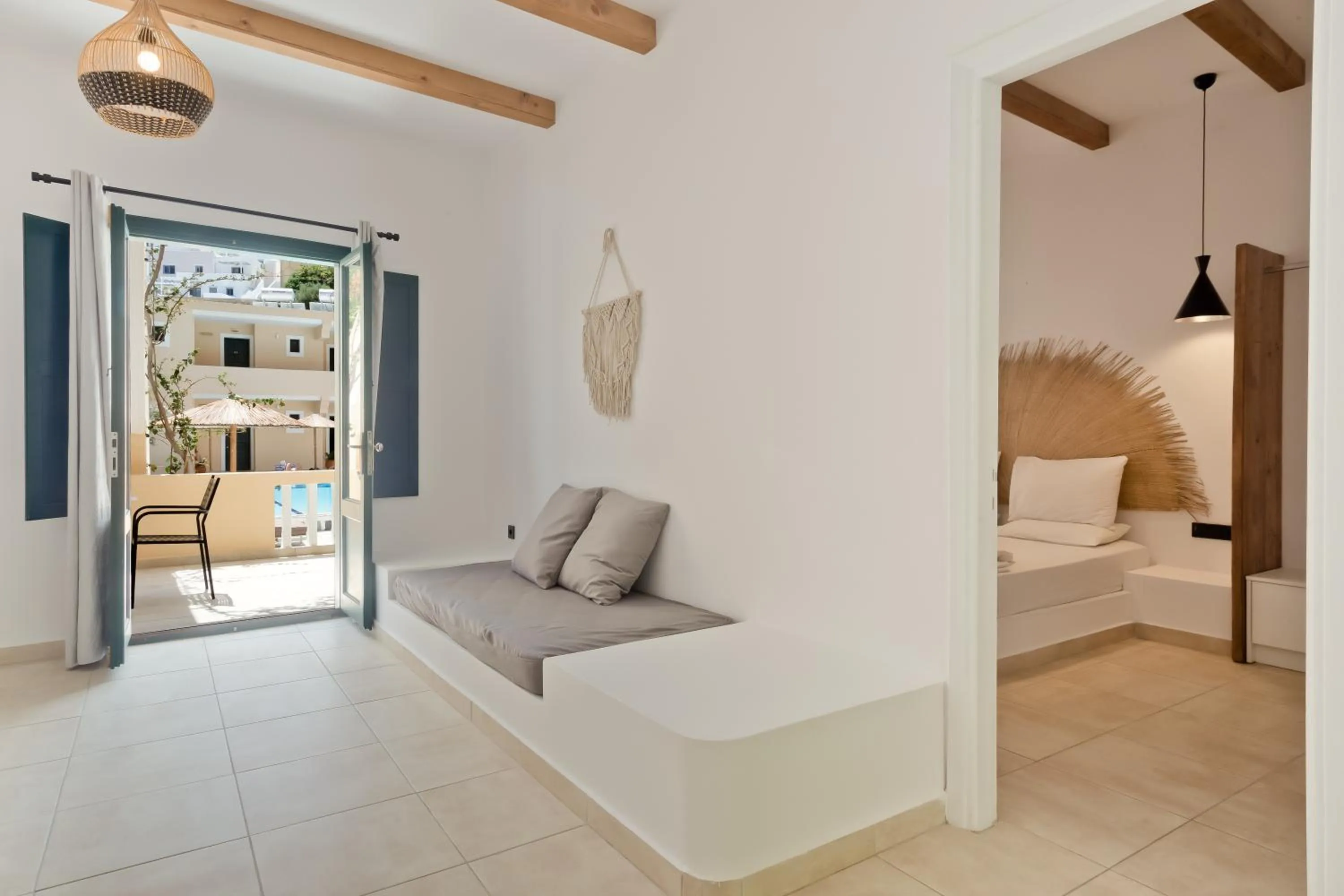 Bed in Kyra Panagia Hotel