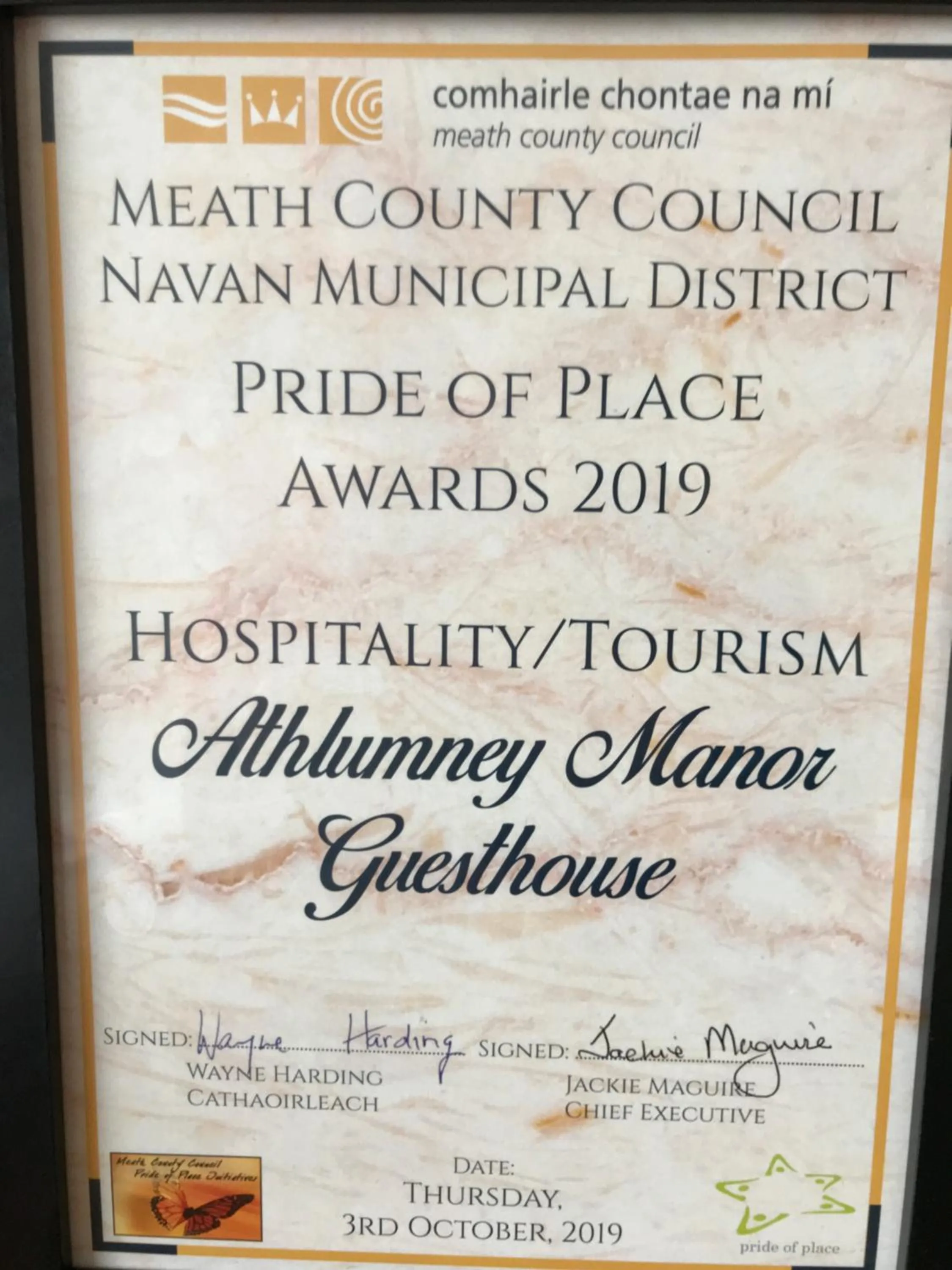 Certificate/Award in Athlumney Manor Guest Accommodation