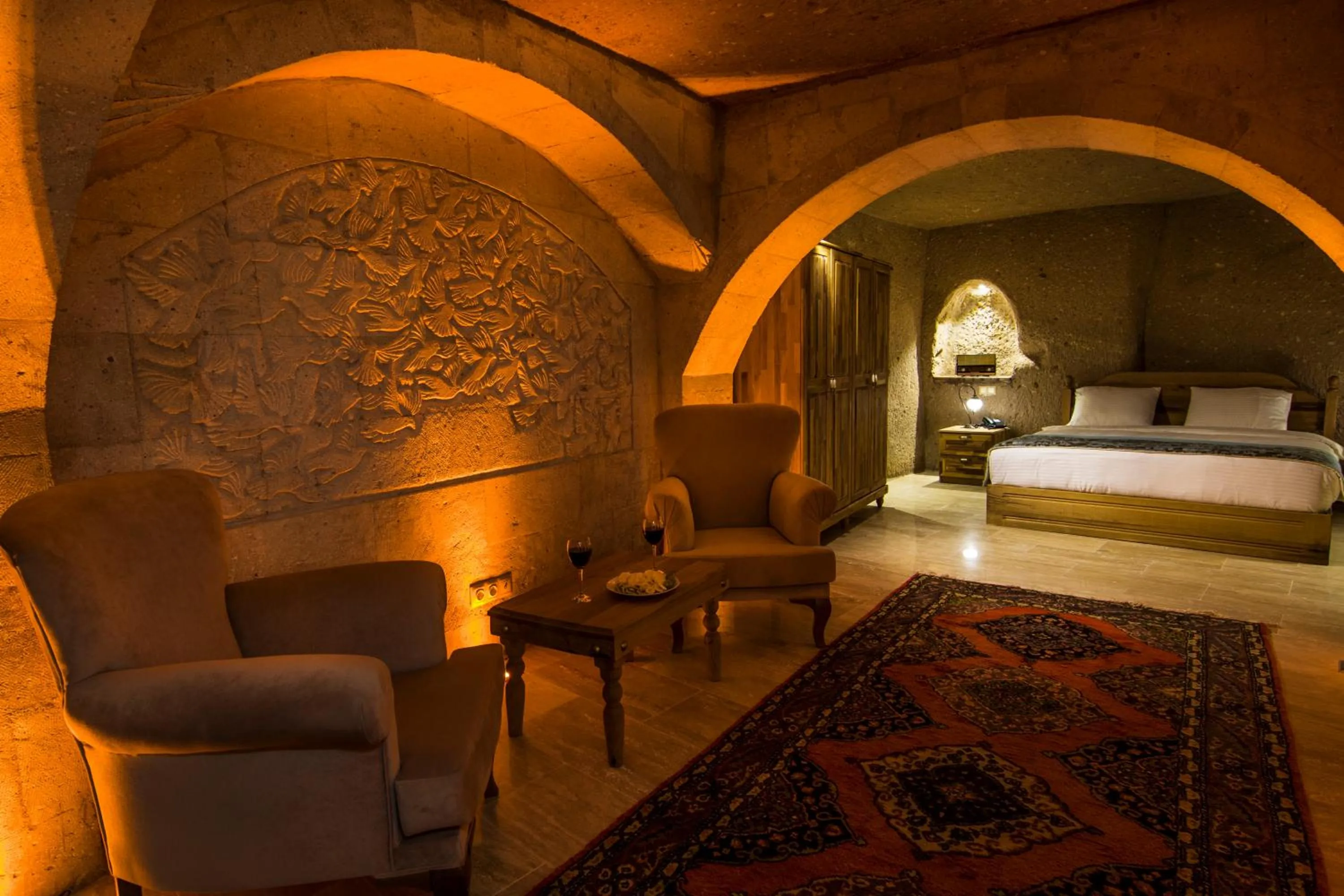 Bed in Caldera Cave Hotel