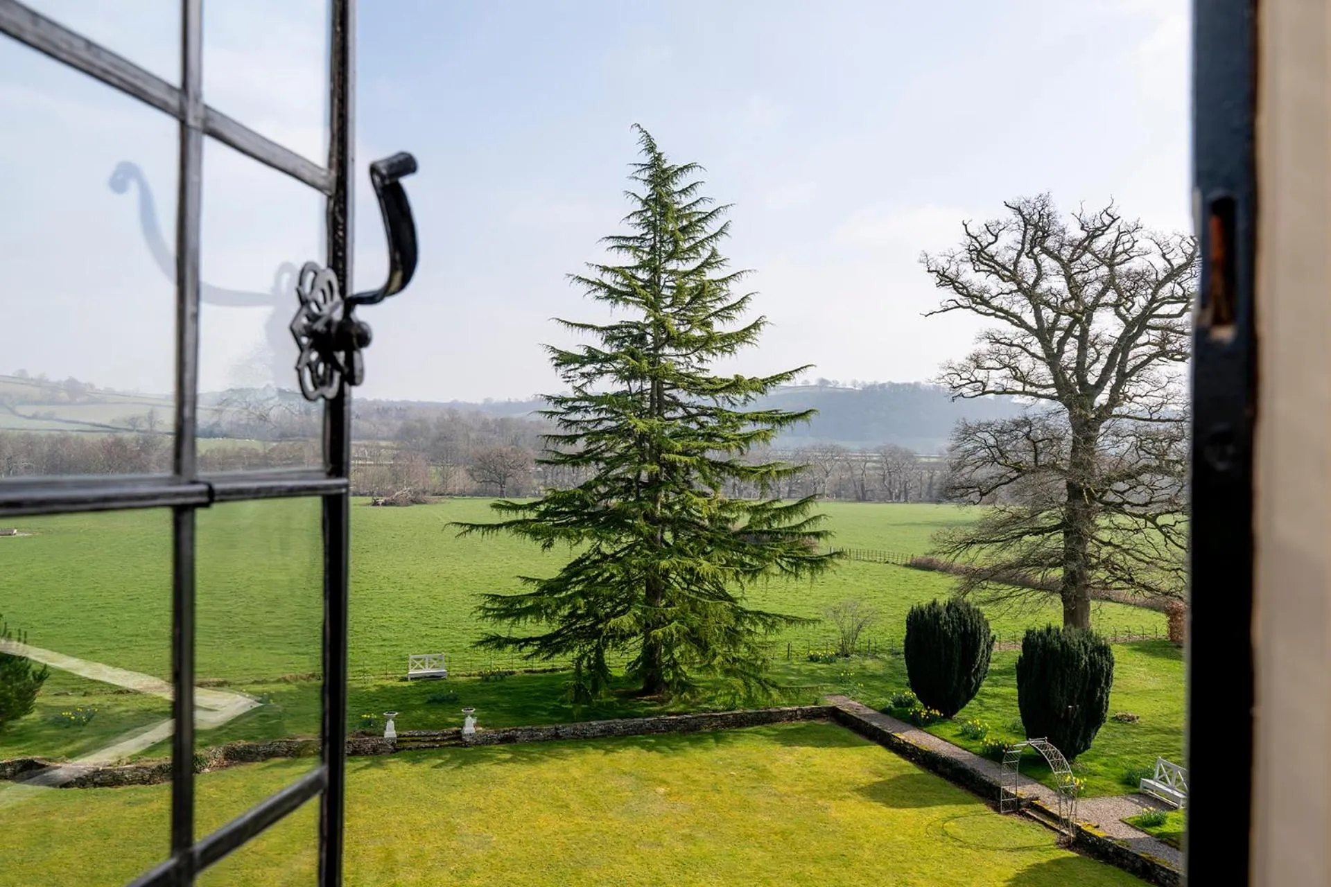 Garden view in Llangoed Hall