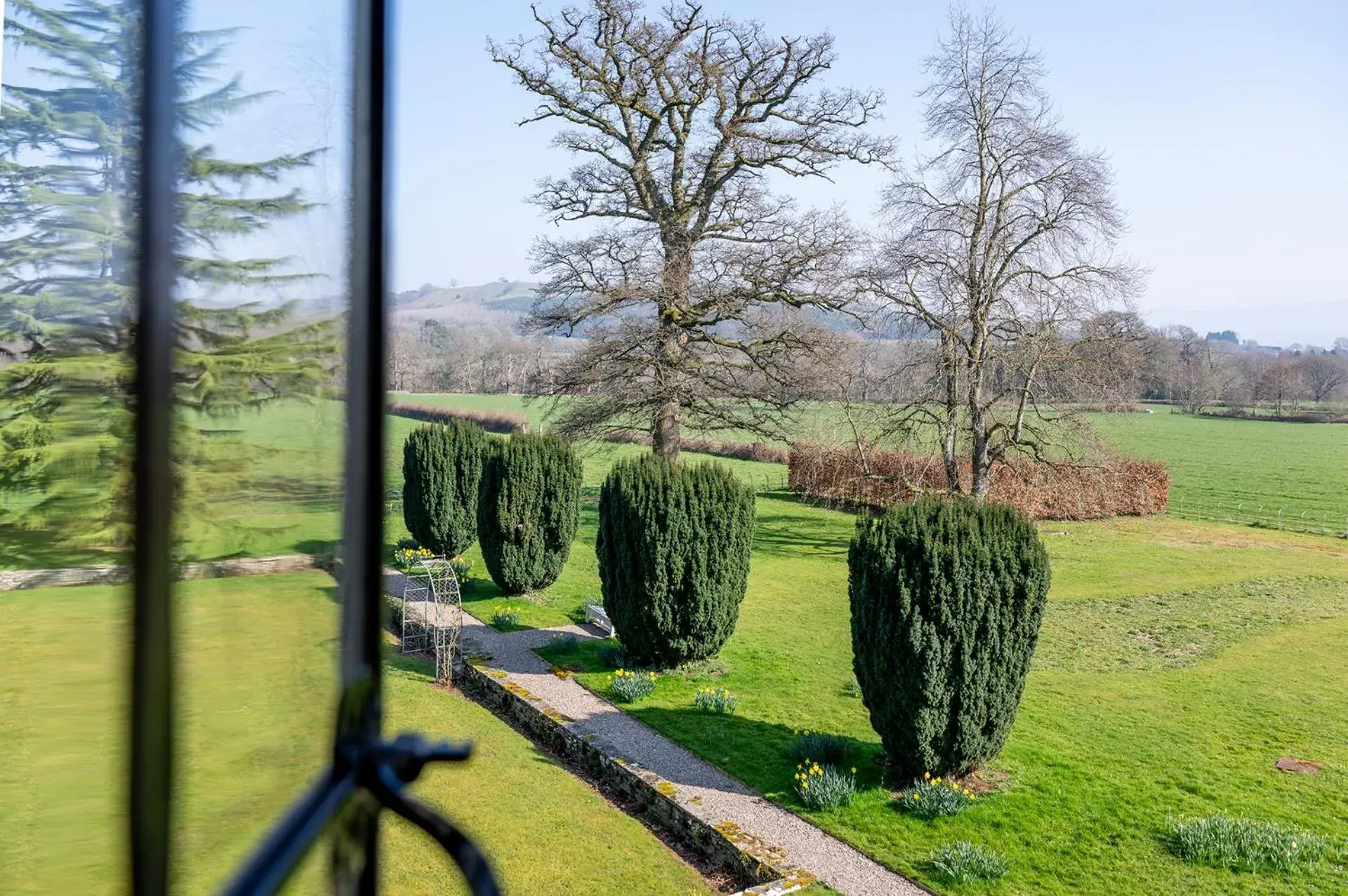 Garden view in Llangoed Hall Garden view in Llangoed Hall