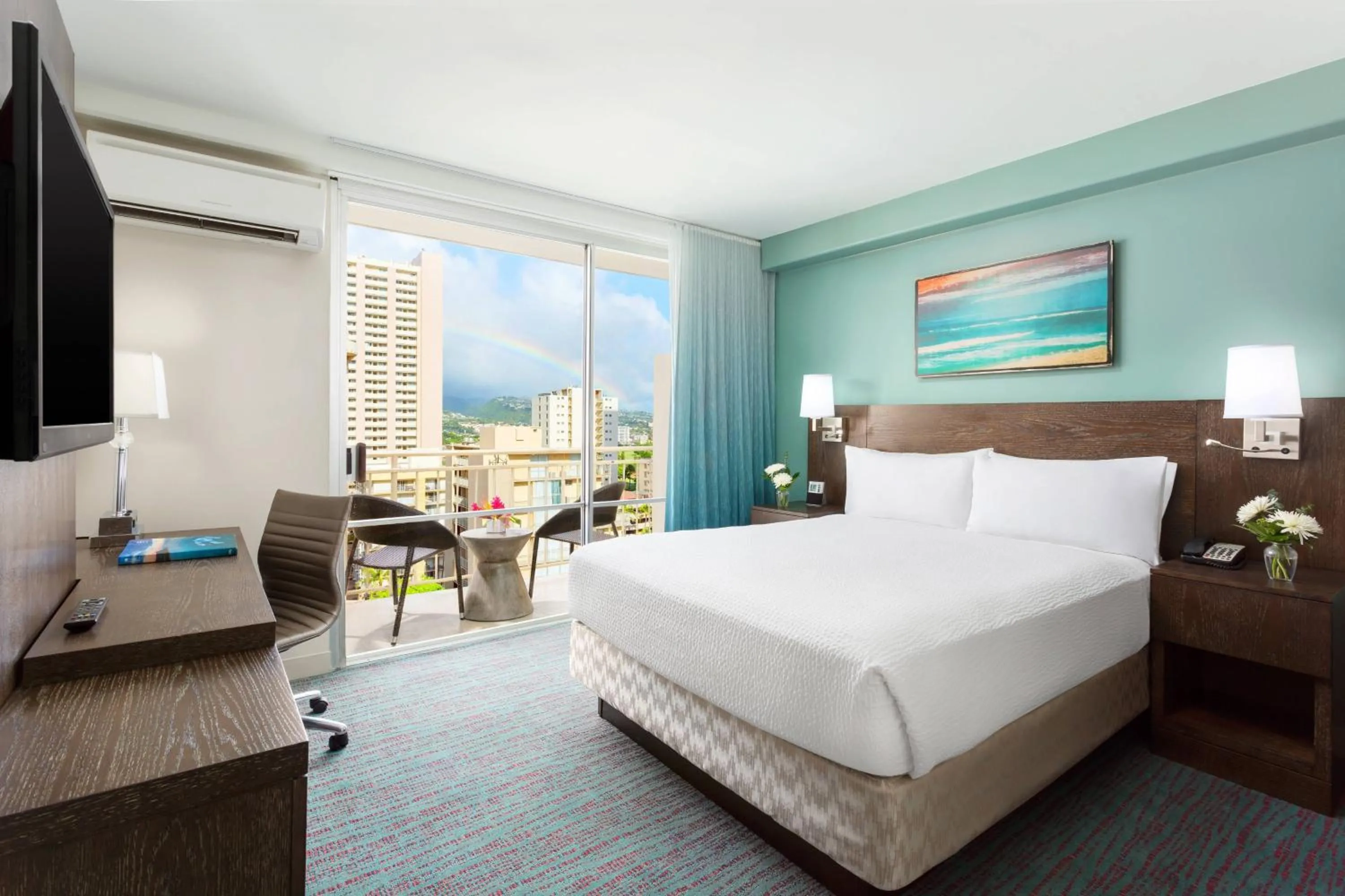 Standard Cozy Queen Studio with Balcony - Mobility/Hearing Accessible with Roll-In Shower in Courtyard by Marriott Waikiki Beach