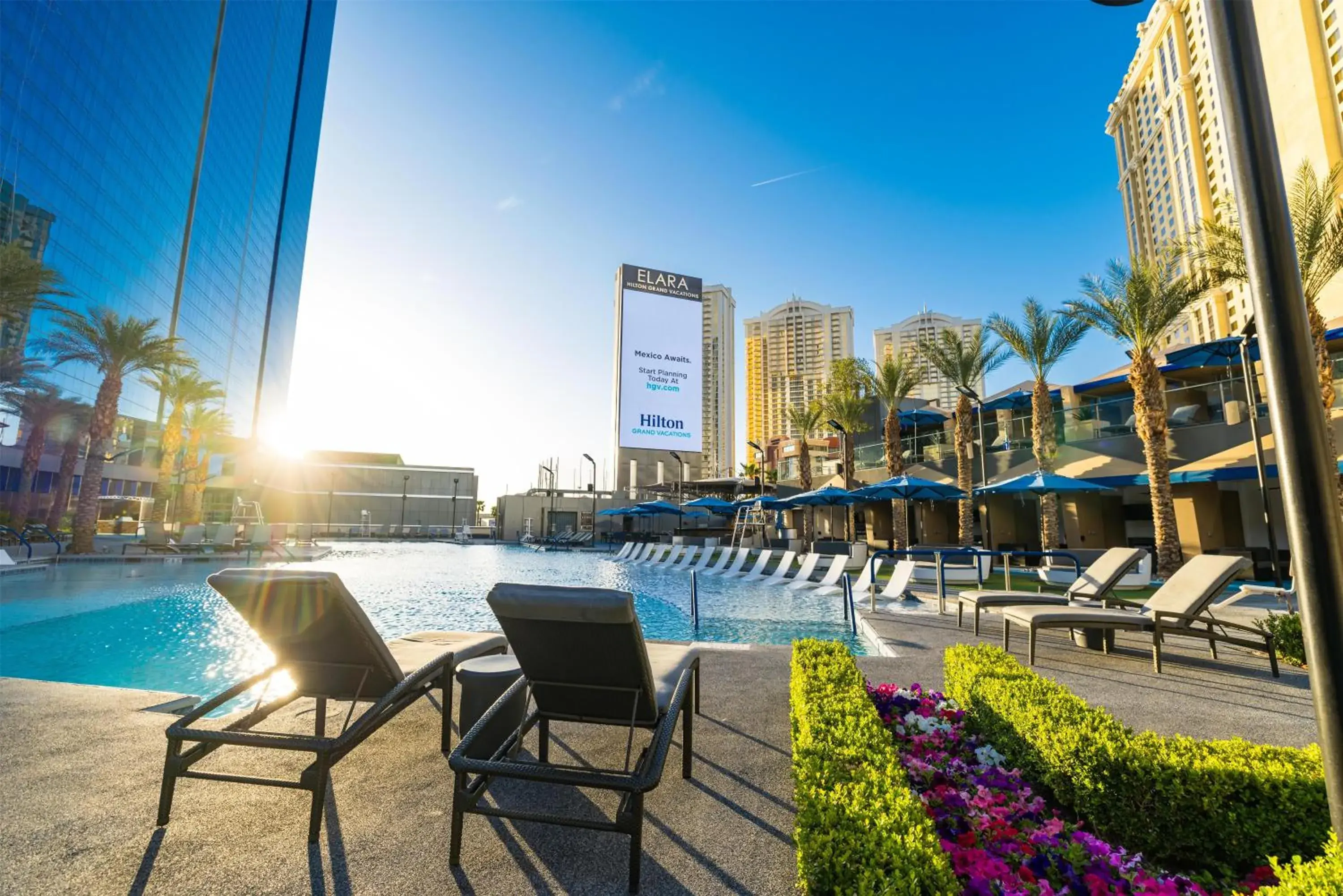 Pool view in Hilton Grand Vacations Club Elara Center Strip Las Vegas Pool view in Hilton Grand Vacations Club Elara Center Strip Las Vegas