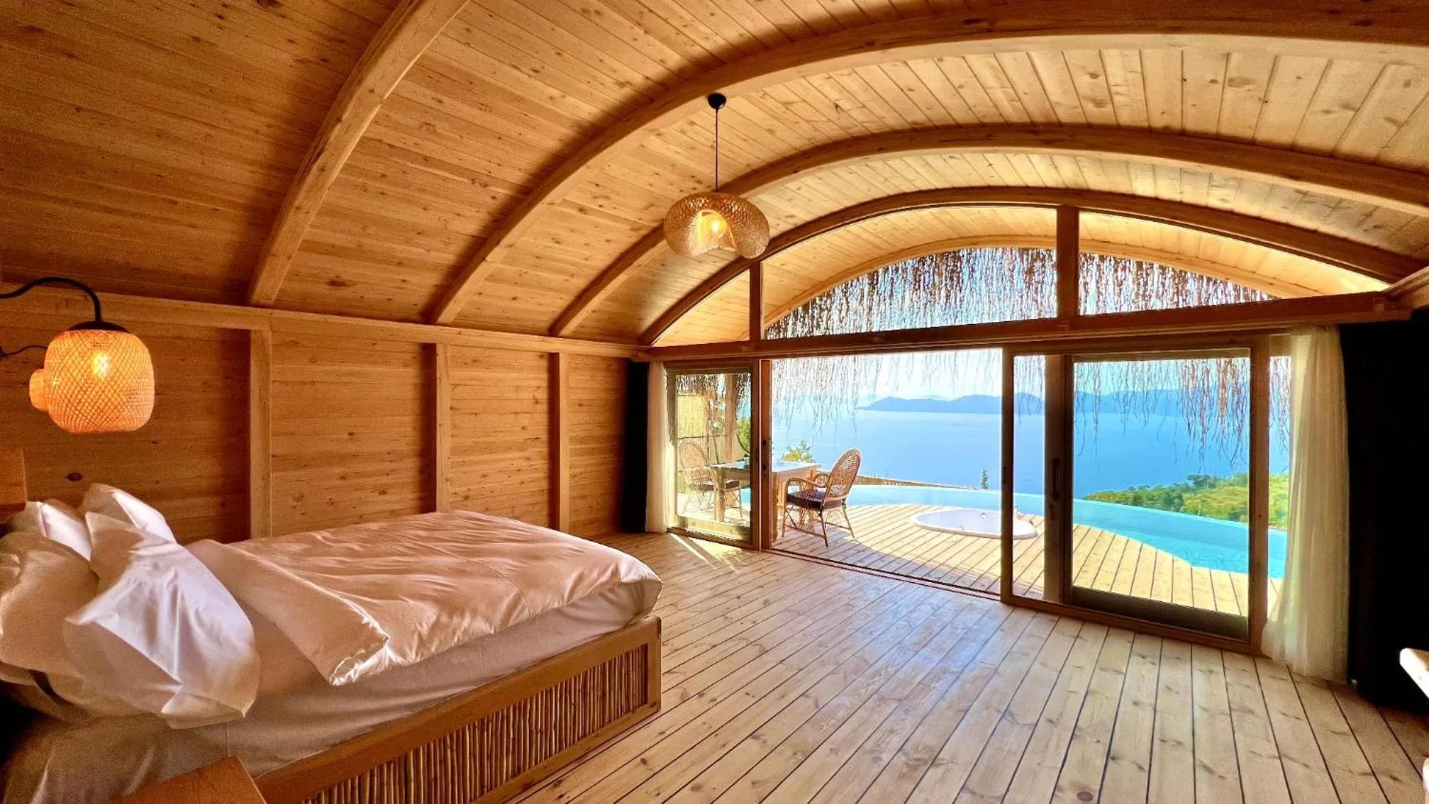 Pool view, Bed in Seaview Faralya