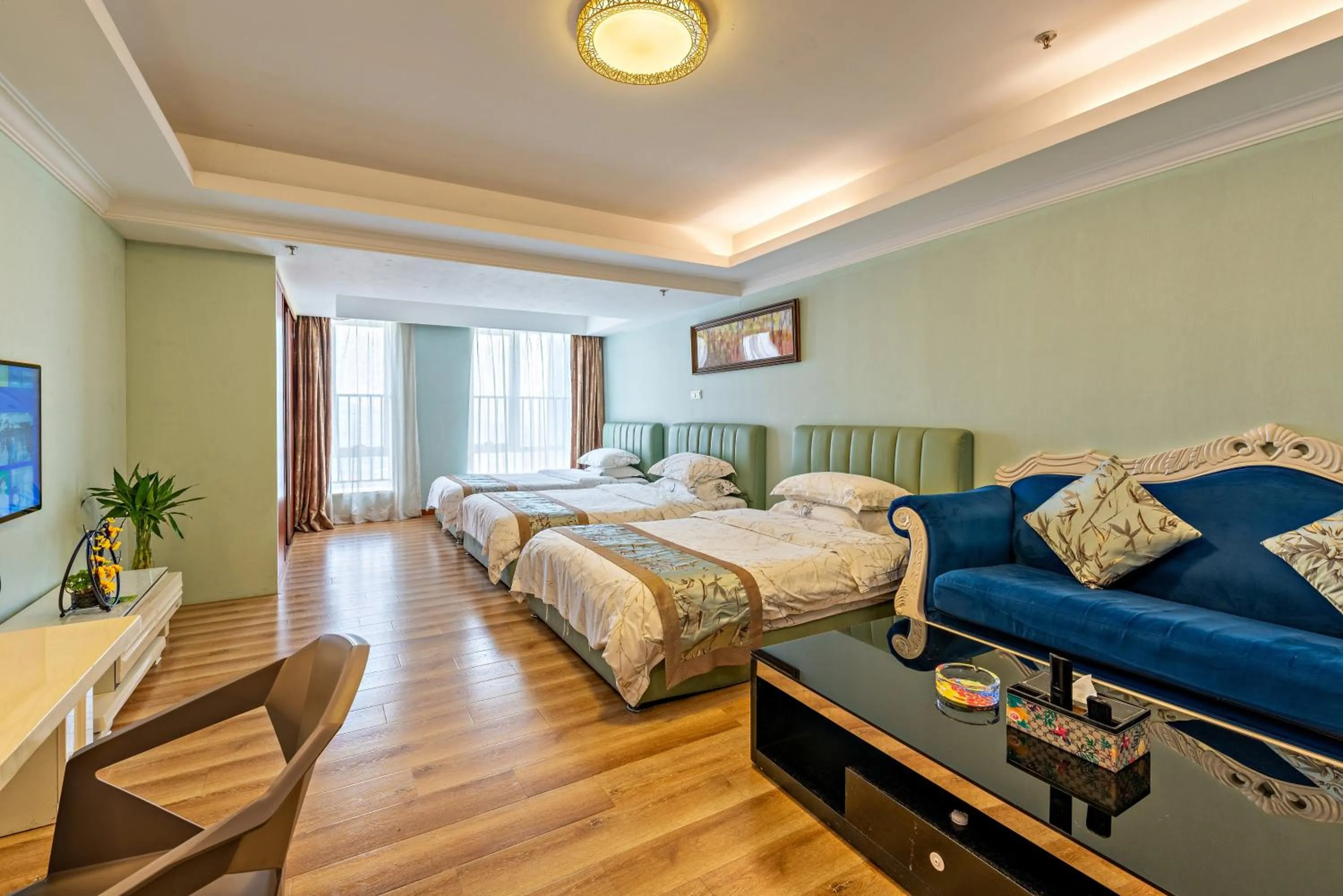 Bed in Guangzhou Manhattan International Apartment Zhengjia Free bus services are provided for the first and second phases