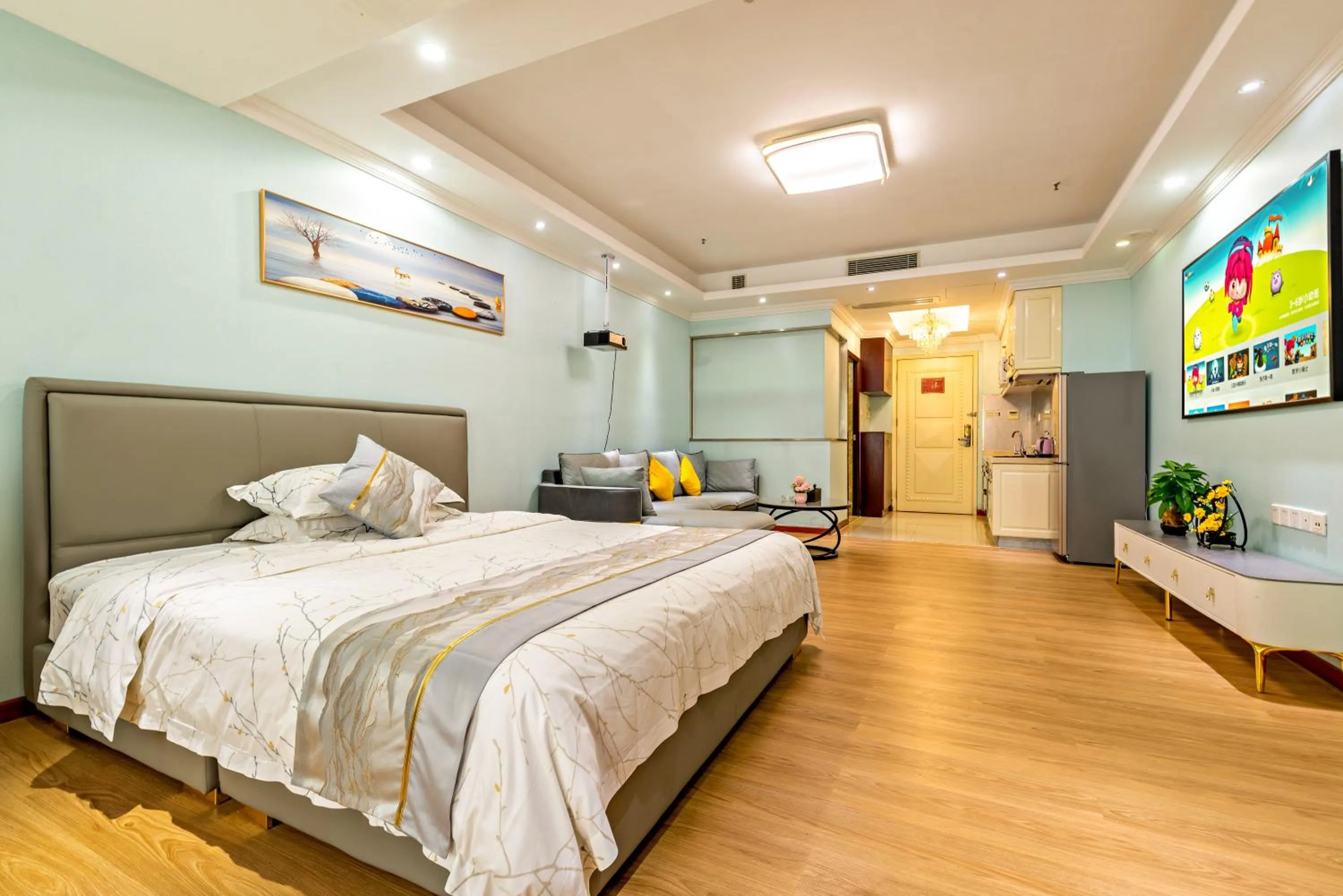 Photo of the whole room, Bed in Guangzhou Manhattan International Apartment Zhengjia Free bus services are provided for the first and second phases