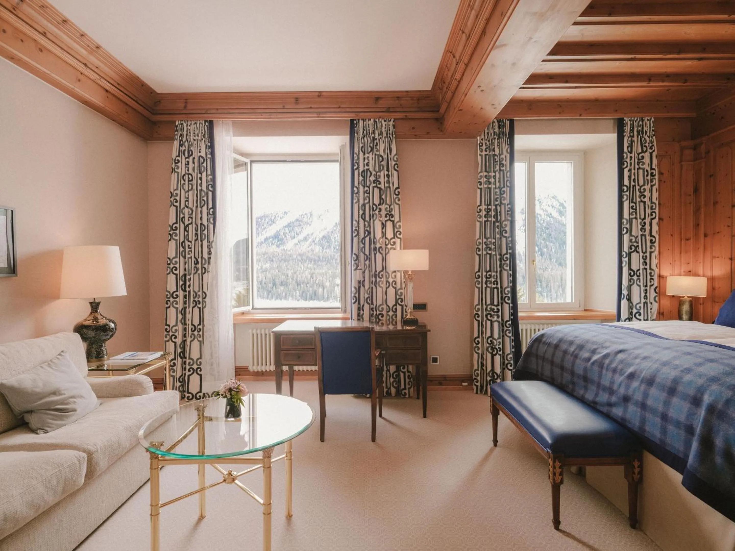 Seating area, Bed in Kulm Hotel St. Moritz