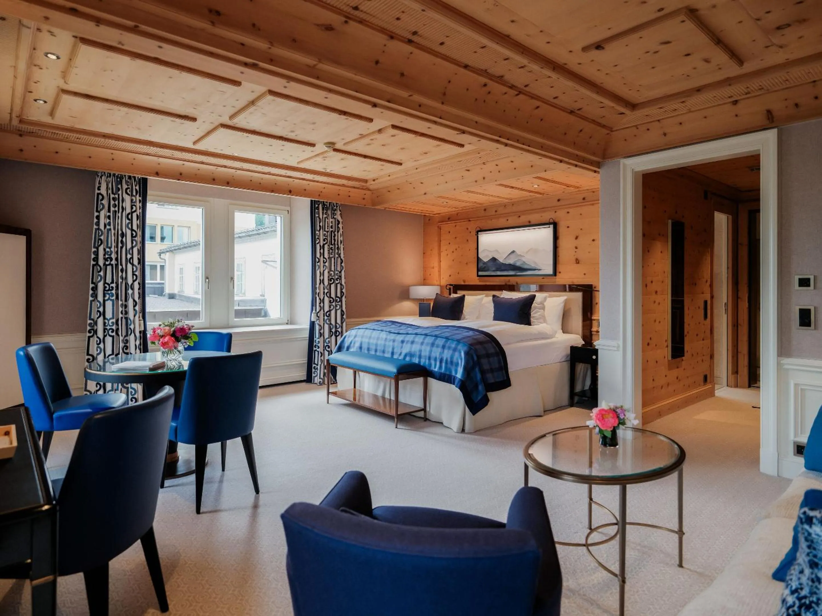 Seating area, Bed in Kulm Hotel St. Moritz