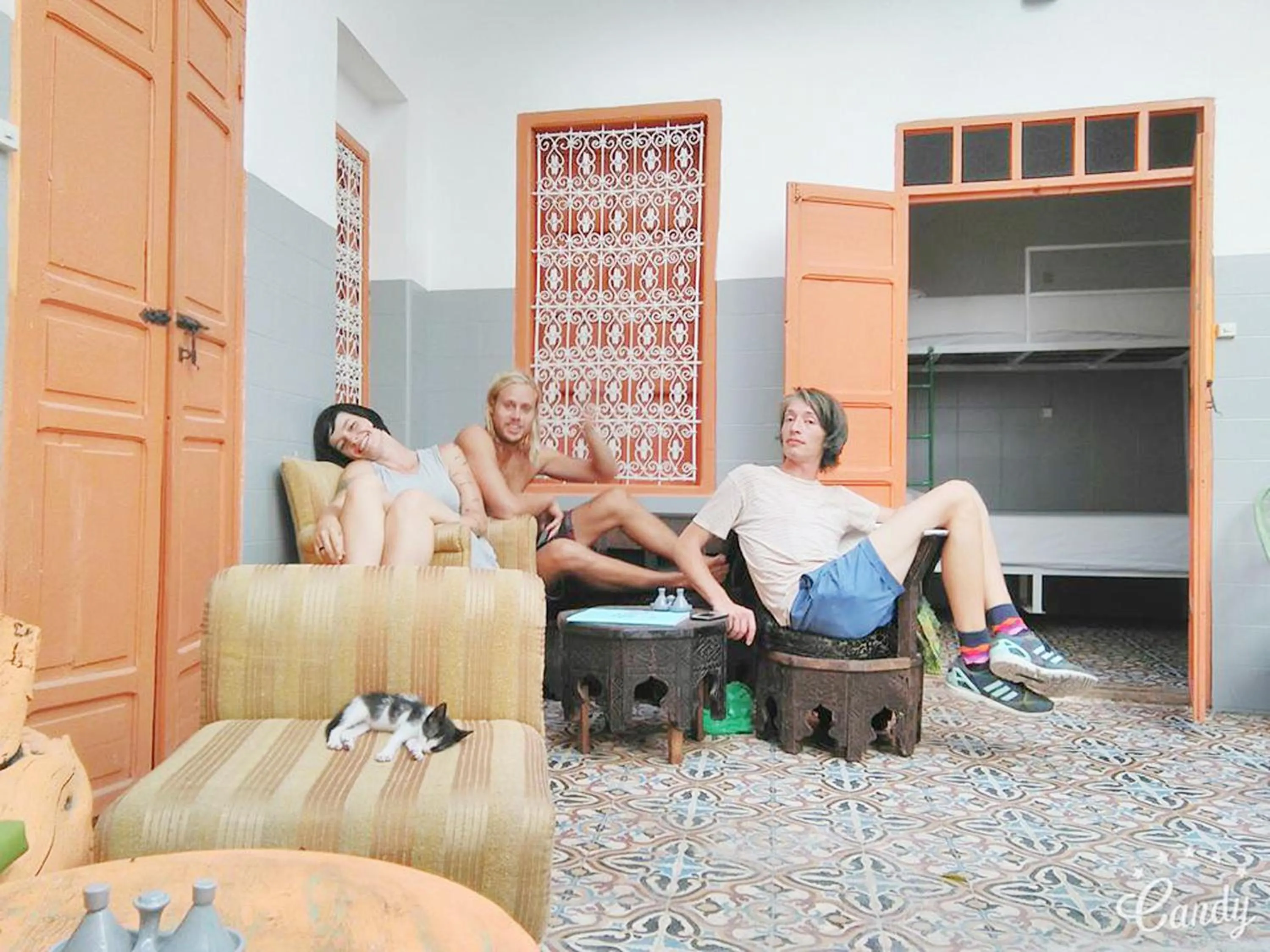 Communal lounge/ TV room in The Madrassa Hostel