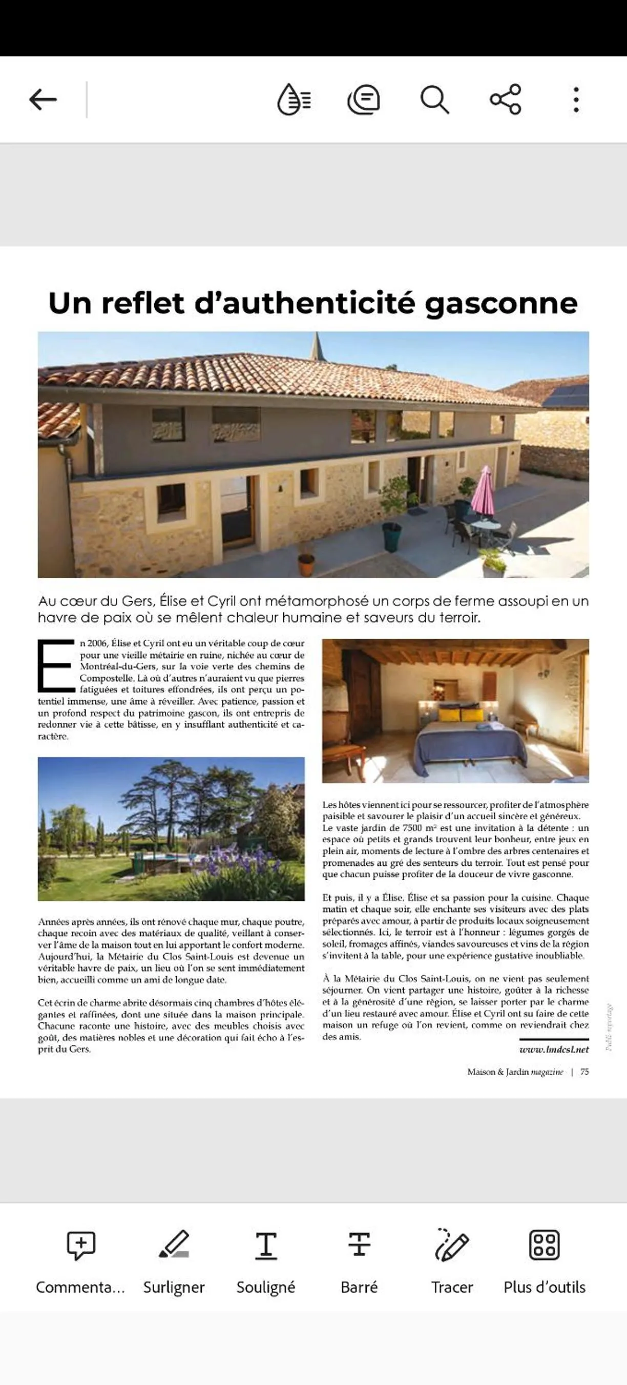 Text overlay in La Métairie du Clos Saint Louis