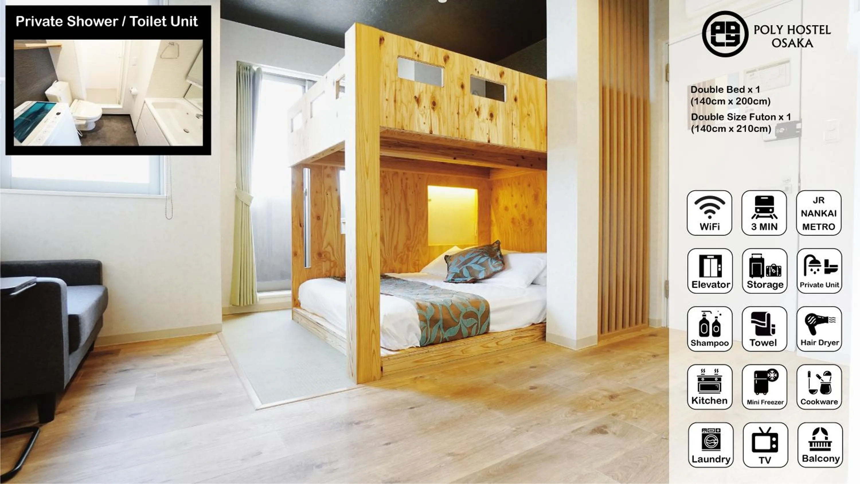 Bed in Poly Hostel Osaka