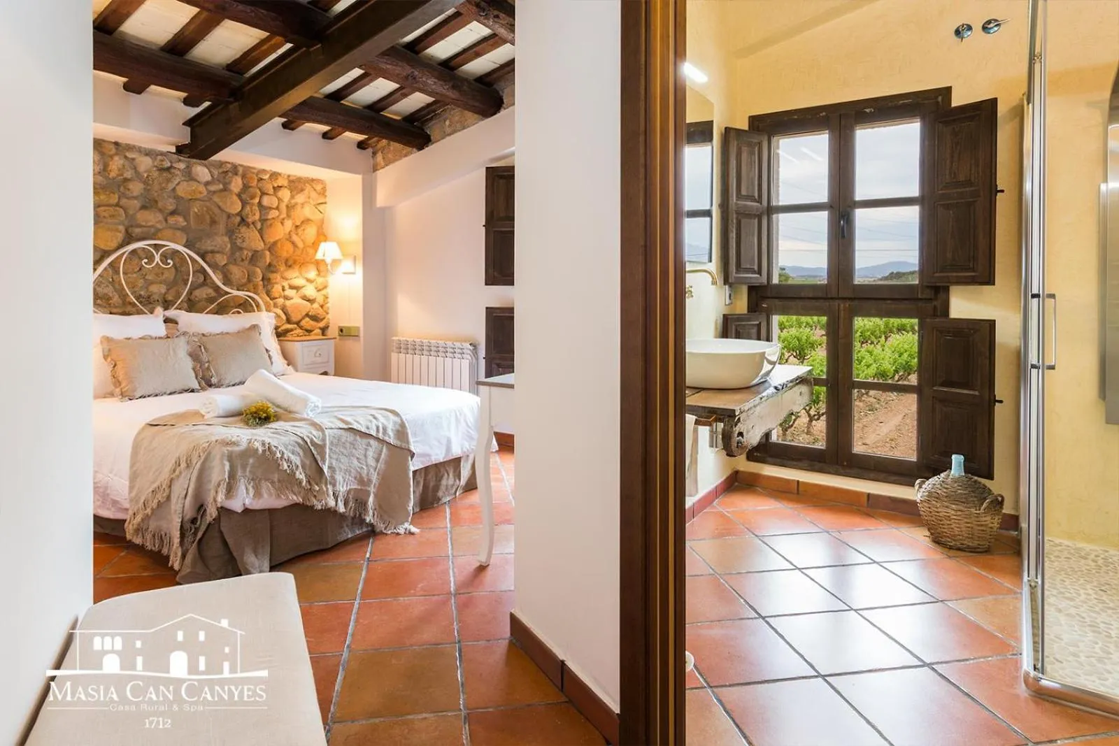 Bed in Masia Can Canyes & Spa