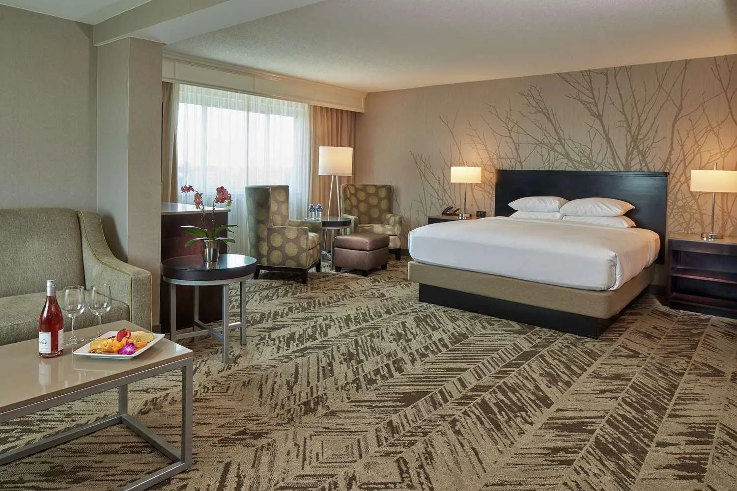 Seating area, Bed in Hilton Cincinnati Airport