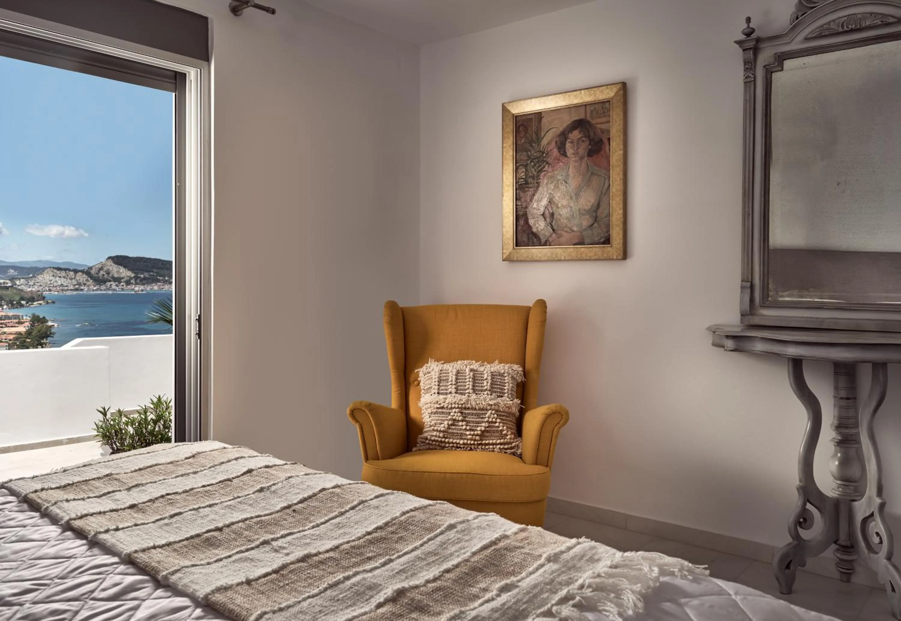 Bed in Iconic Ionian Mudita Villa, By ThinkVilla