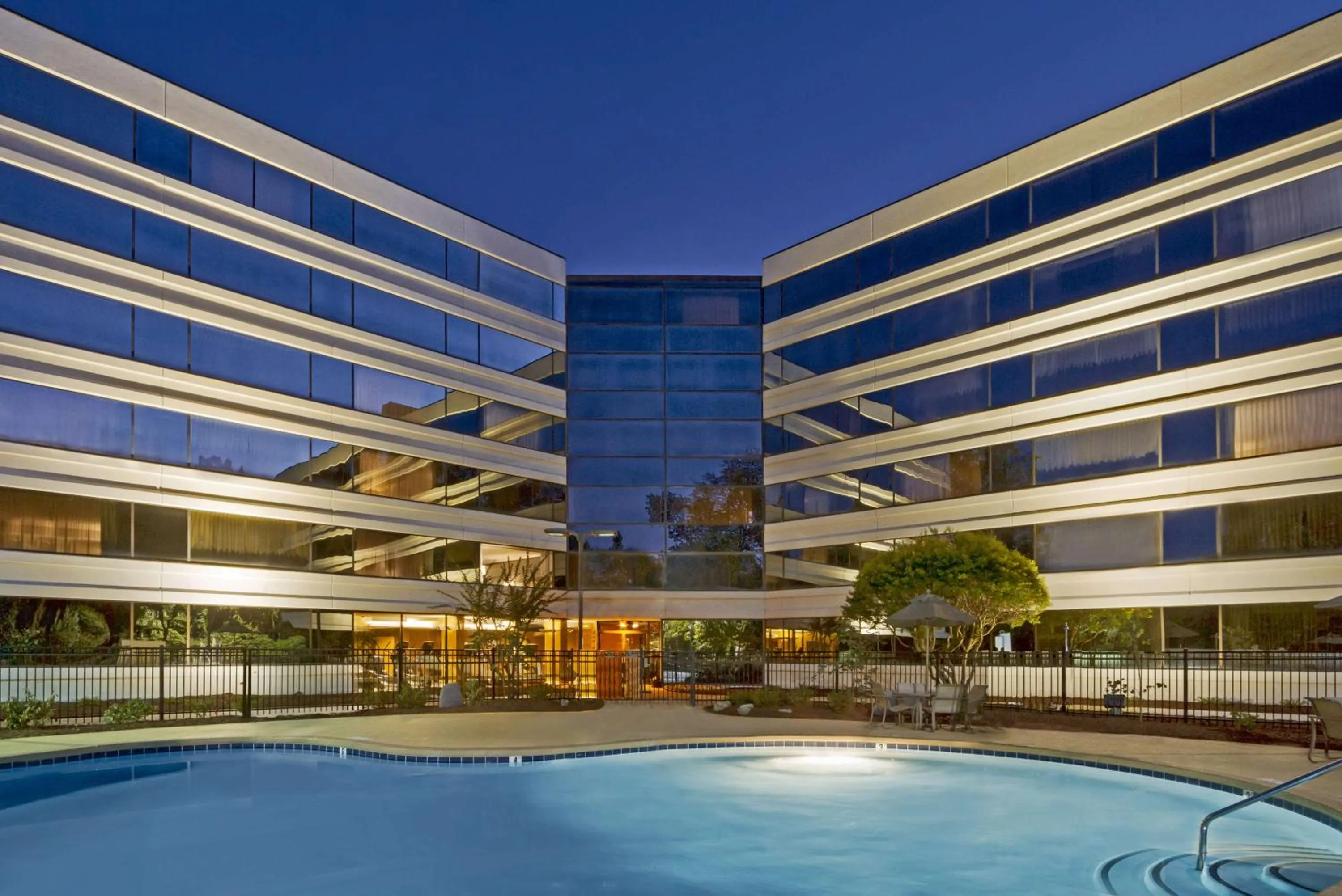Pool view in Hilton Durham near Duke University