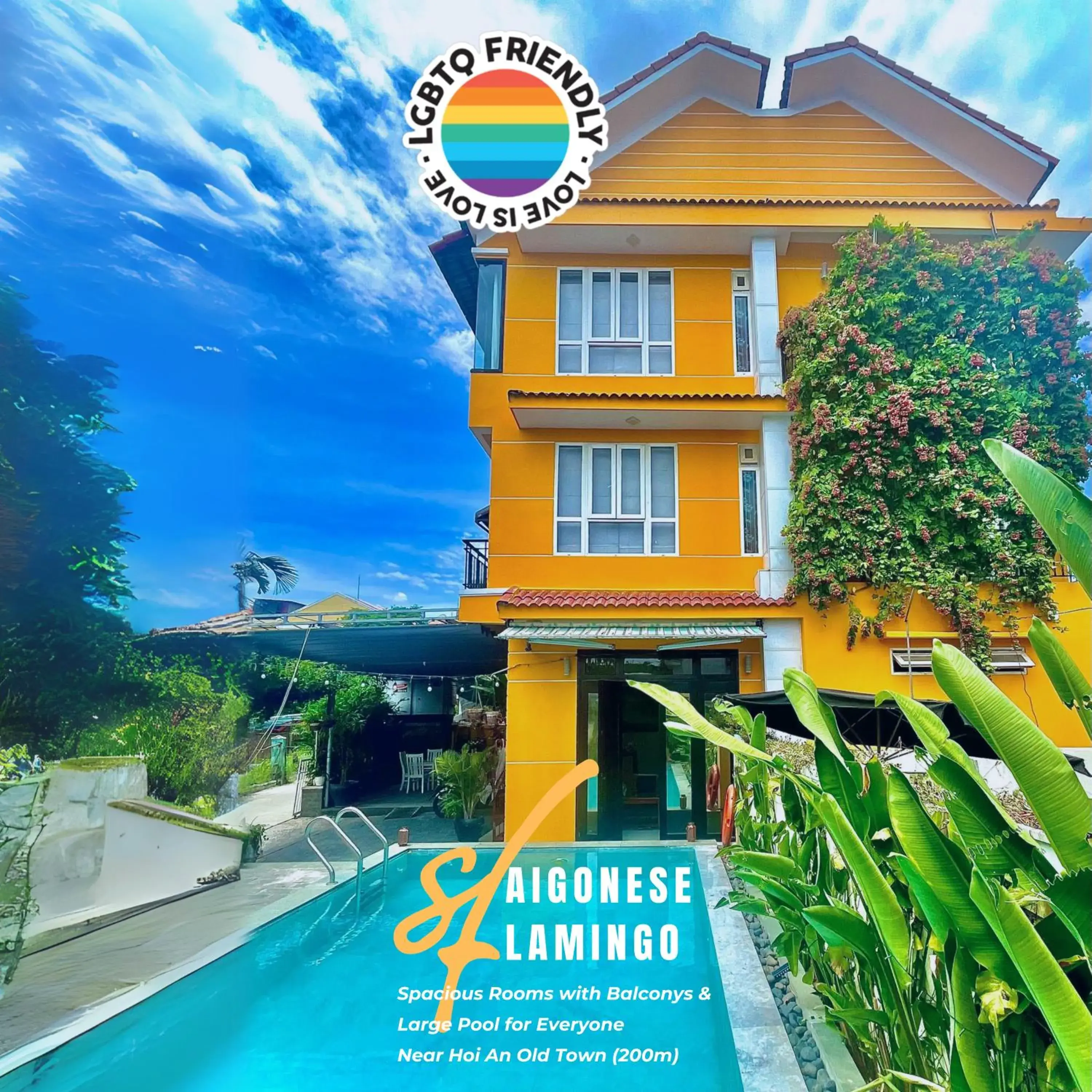 Property building in Flamingo Villa Homestay - Big Rooms with Balcony - Close to Hoi An Old Town 200m & Temple Bridge - Large Outside Pool for Sun Bathing Property building in Flamingo Villa Homestay - Big Rooms with Balcony - Close to Hoi An Old Town 200m & Temple Bridge - Large Outside Pool for Sun Bathing