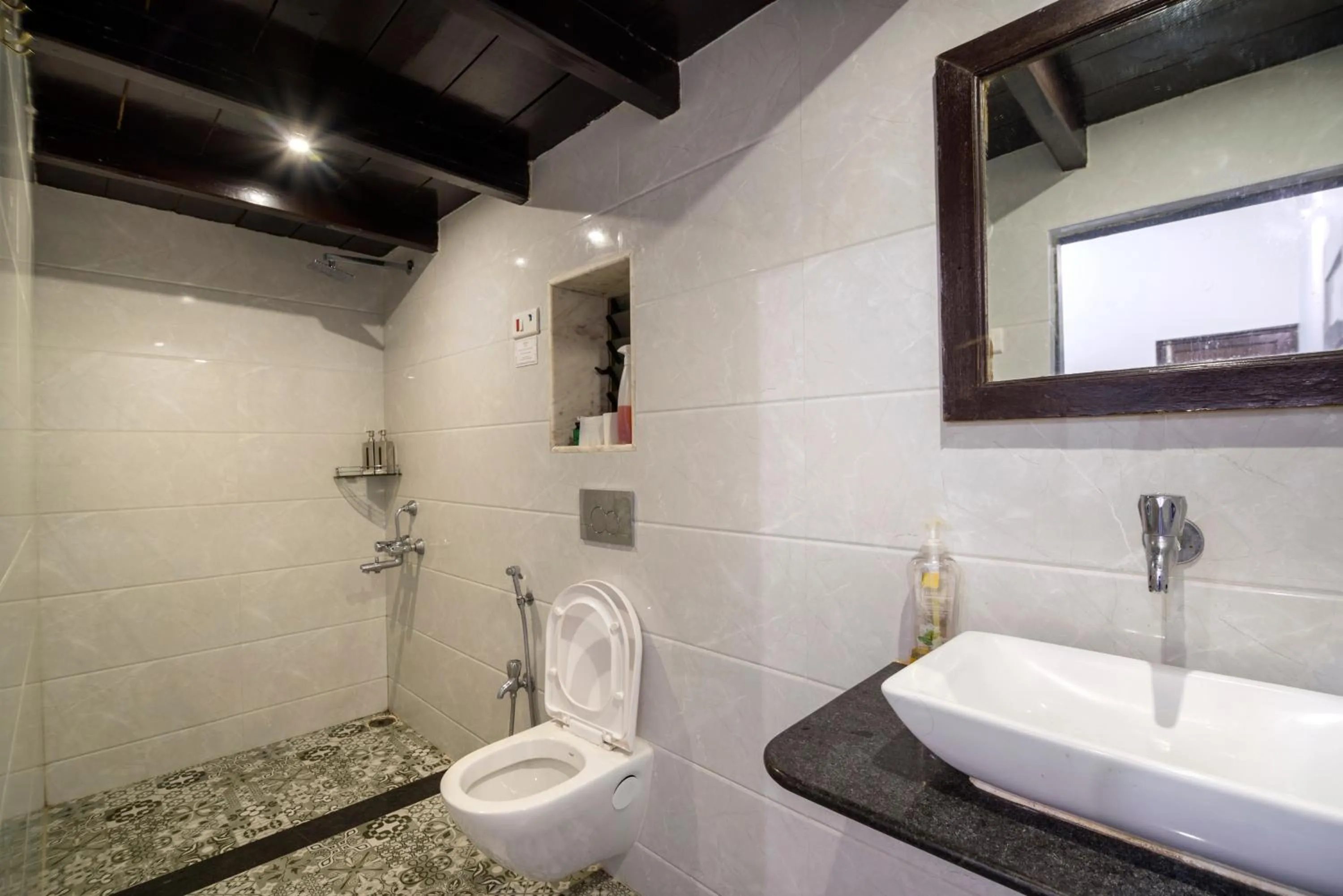 Shower in SaffronStays Salt Rim on the Beach, Korlai