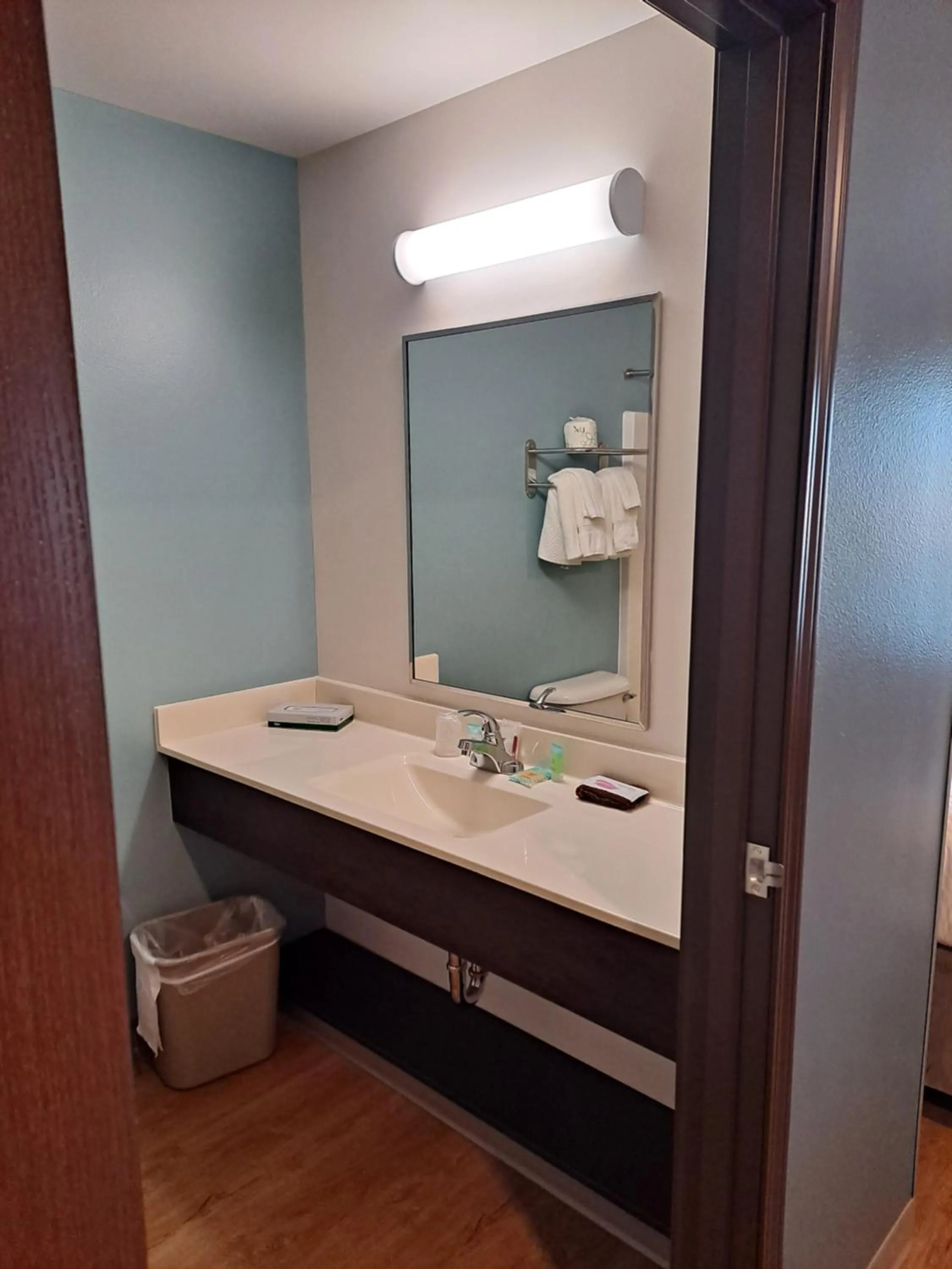 Bathroom in WoodSpring Suites Fargo North Near NDSU