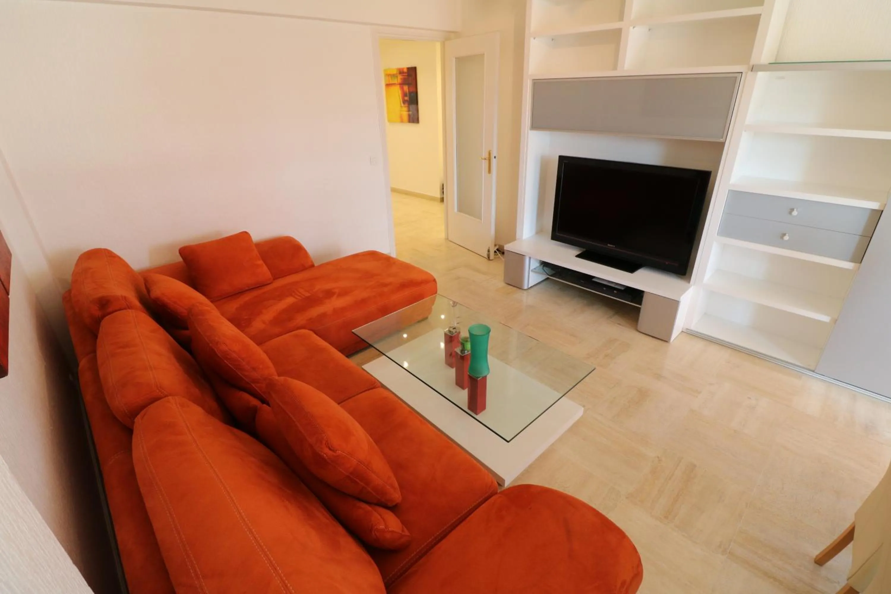 Living room in 2 bedroom & studio Palais Royal 2 mins from Croisette and Carlton