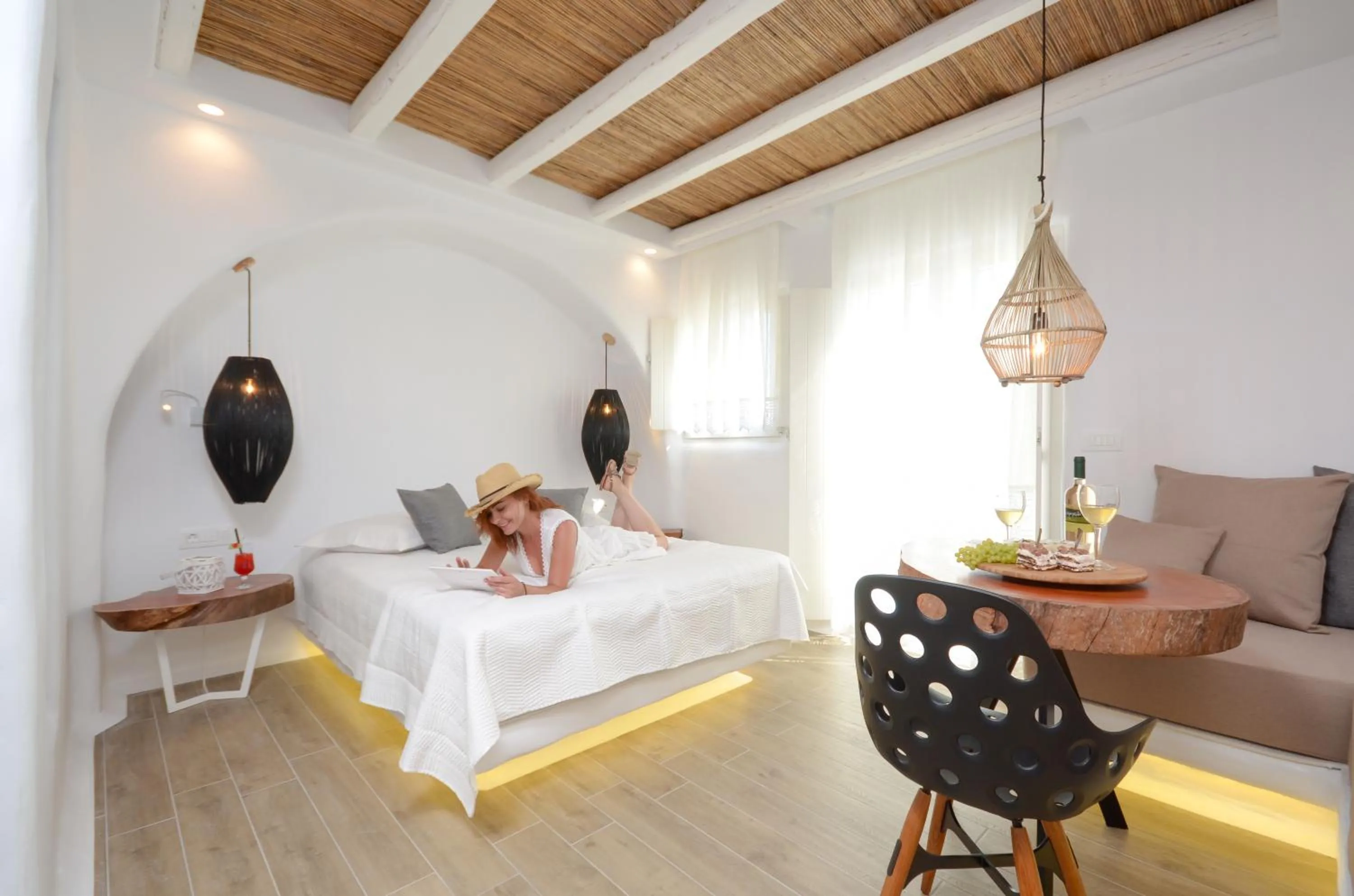 Guests, Bed in Naxos Island Escape Suites