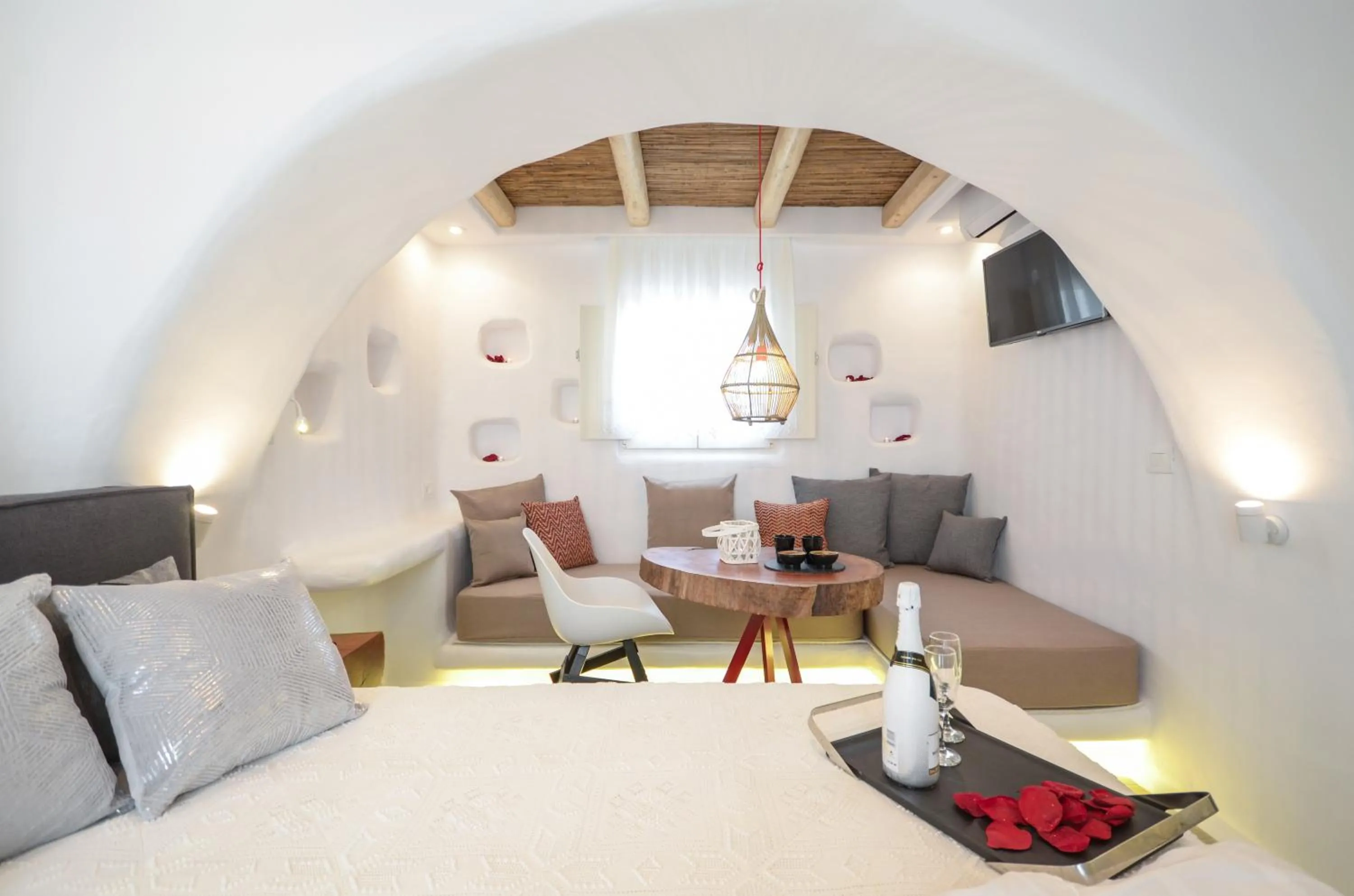 Bed in Naxos Island Escape Suites