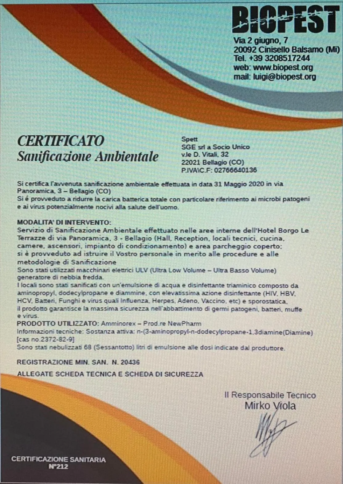 Certificate/Award in Borgo Le Terrazze
