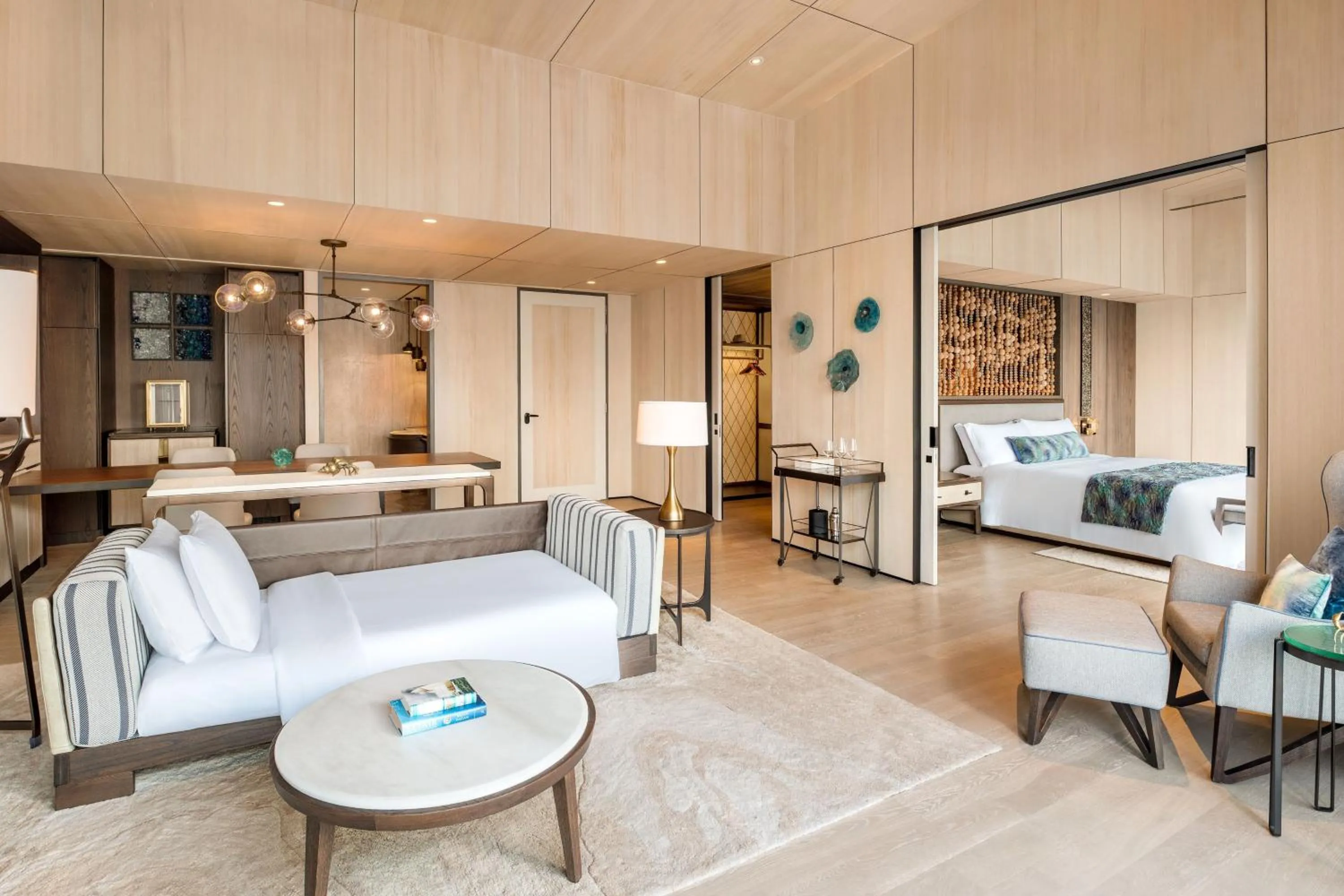 Swimming pool, Bed in The St. Regis Maldives Vommuli Resort