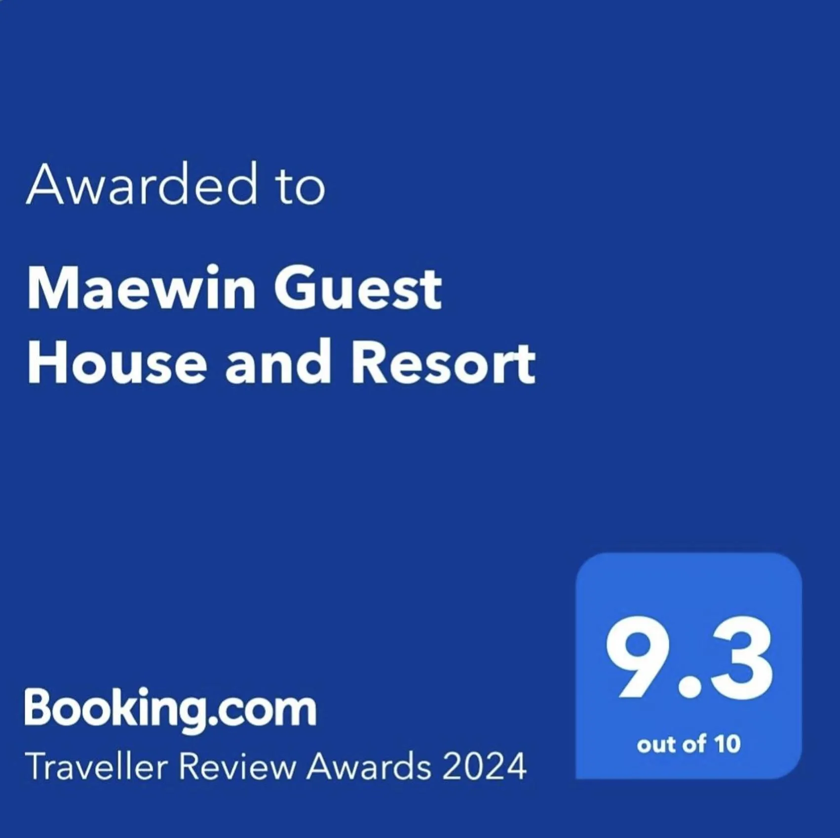 Certificate/Award in Maewin Guesthouse and Resort