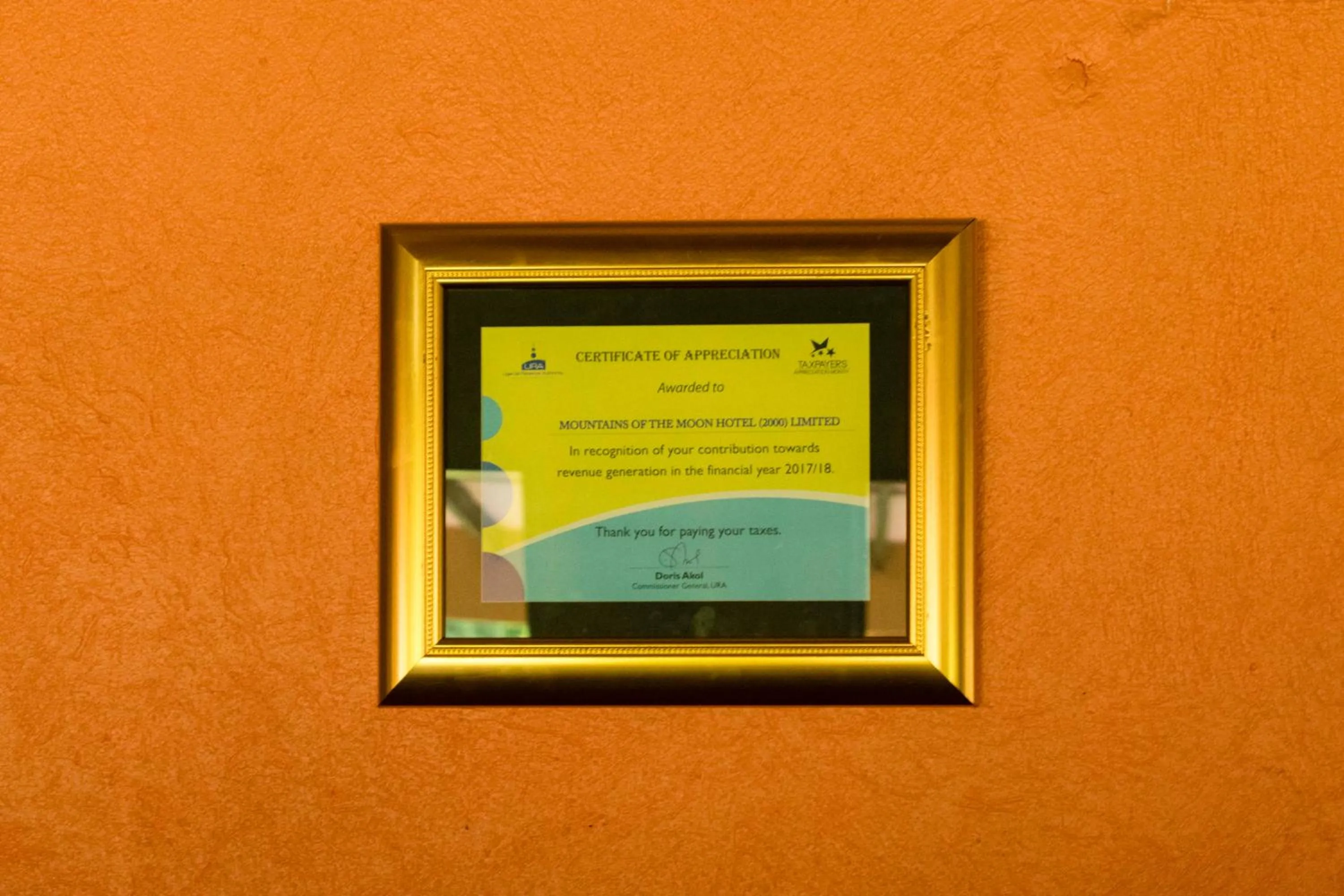Certificate/Award in Mountains of the Moon Hotel Fort Portal