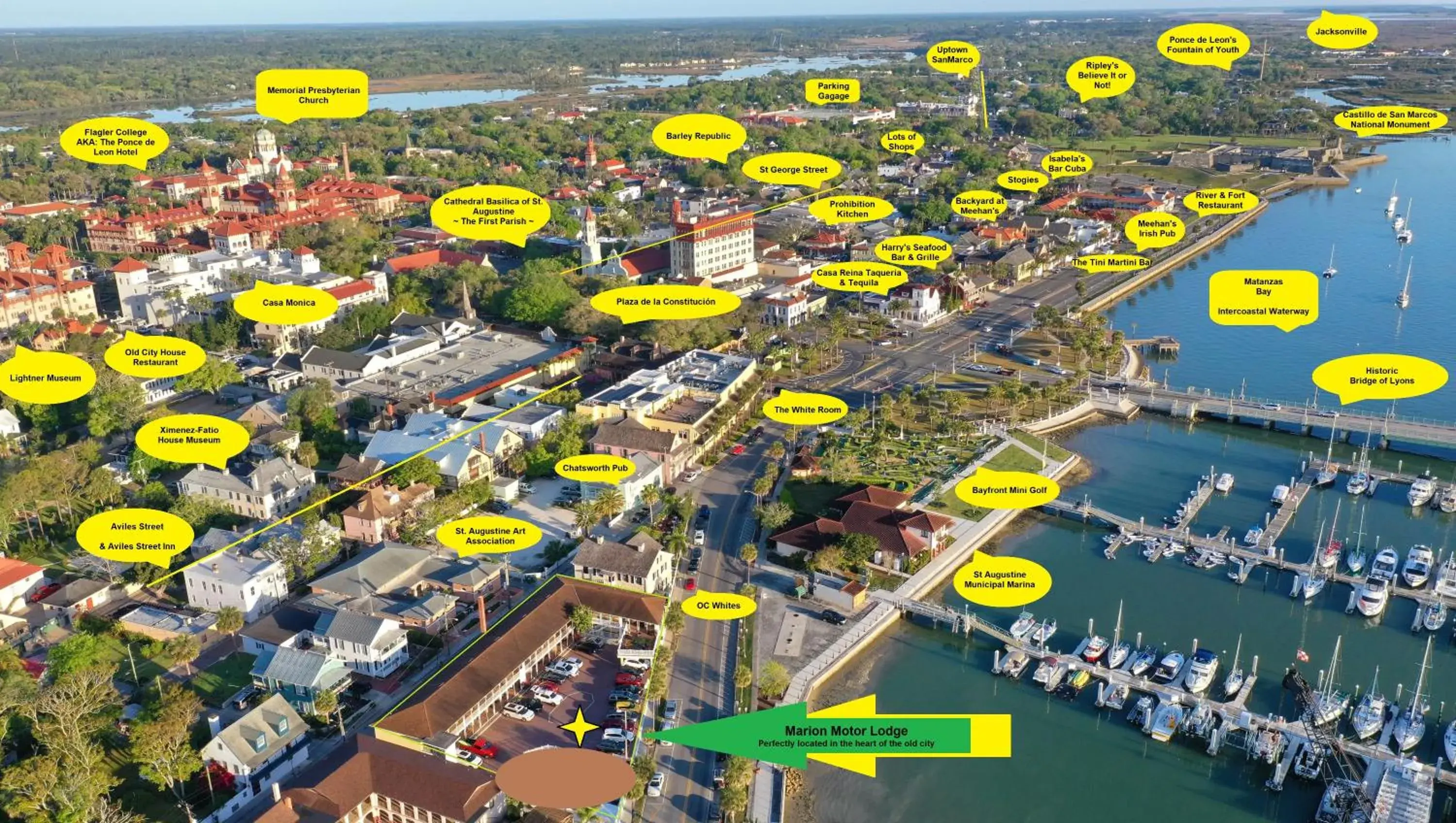 City view in Historic Waterfront Marion Motor Lodge in downtown St Augustine City view in Historic Waterfront Marion Motor Lodge in downtown St Augustine