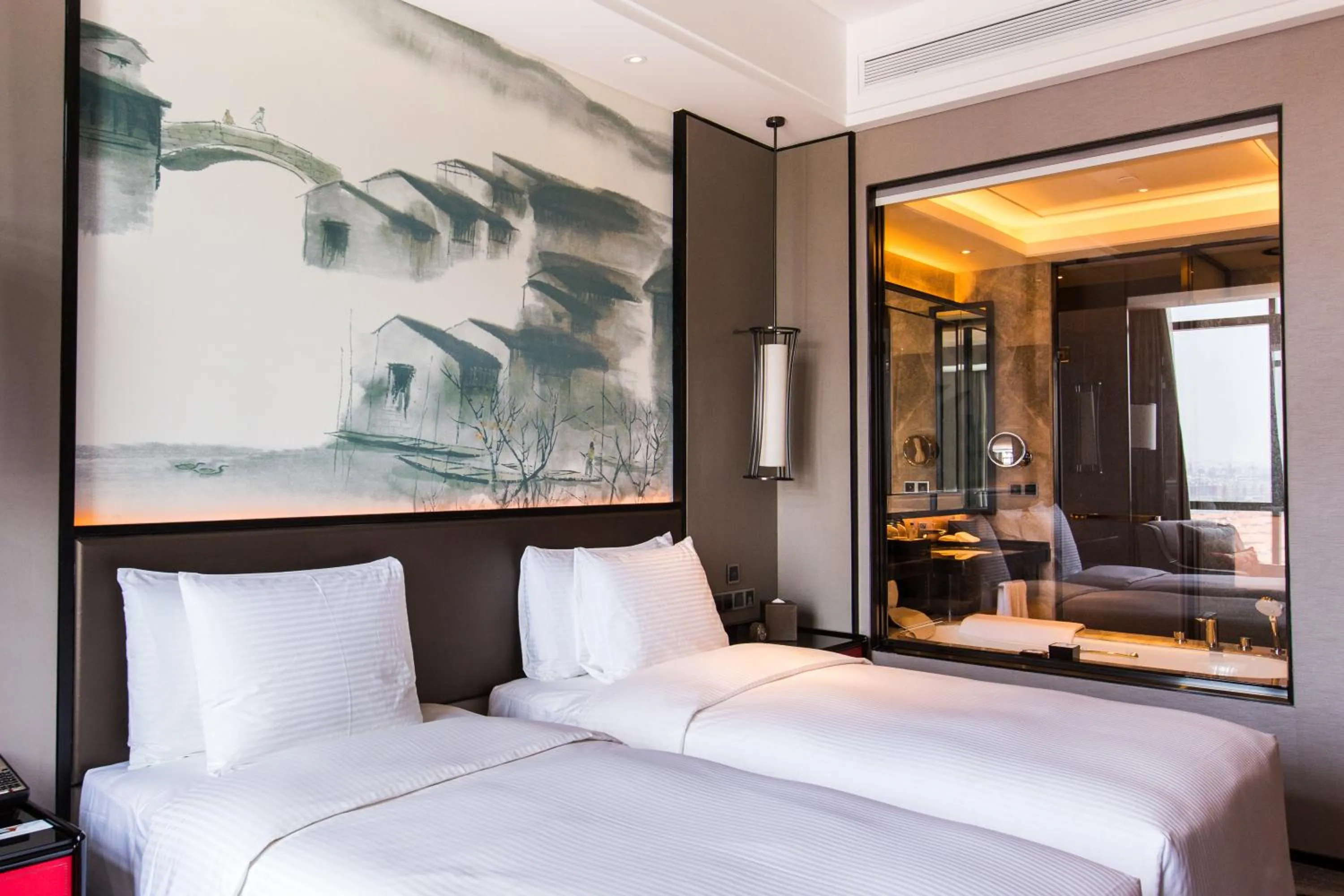 Bedroom, Bed in Wanda Realm Yiwu