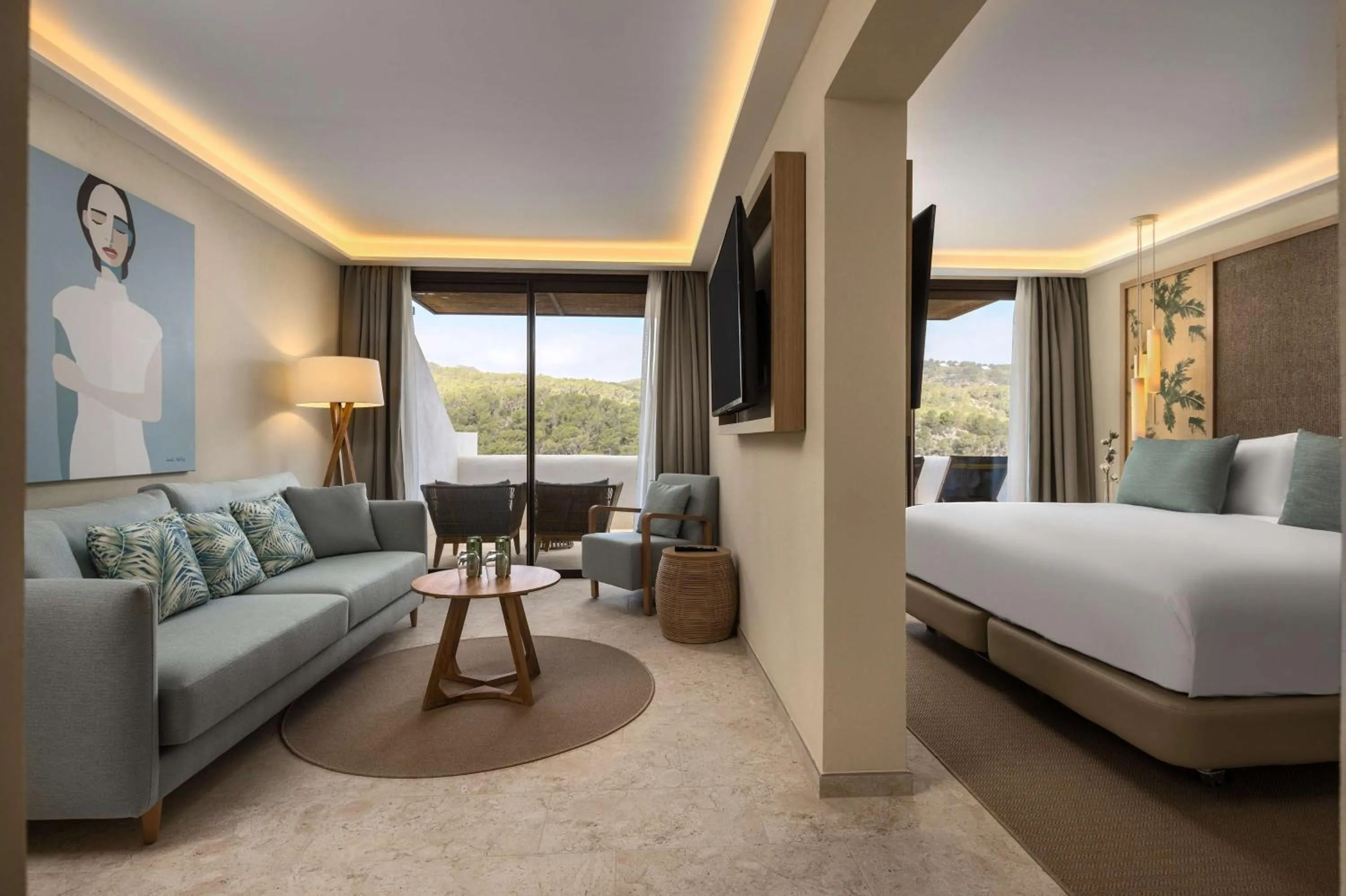 Living room, Bed in Cala San Miguel Hotel Ibiza, Curio Collection by Hilton, Adults only