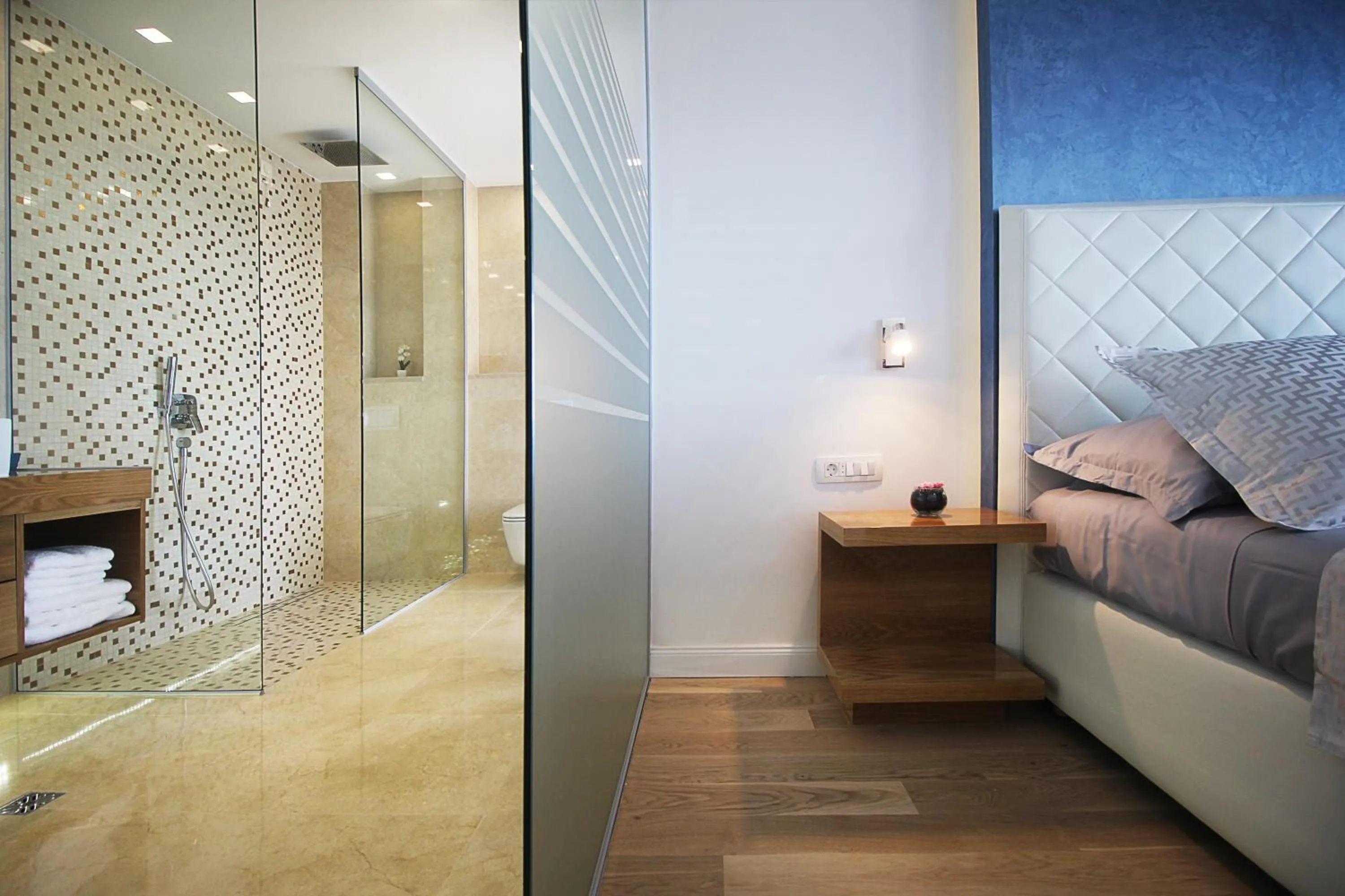 Bathroom, Bed in Villa Afrodita