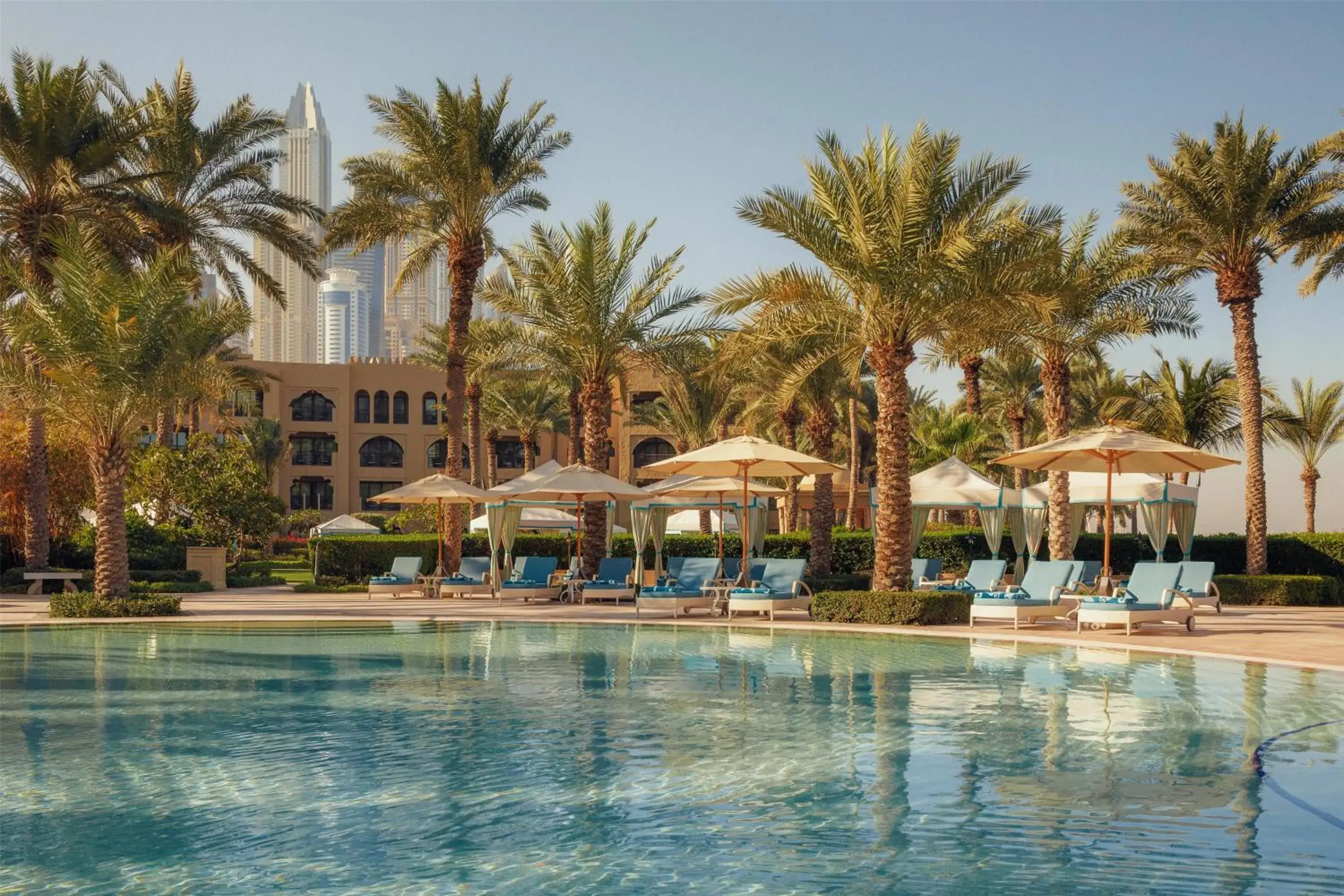 Pool view in One&Only Royal Mirage Resort Dubai Pool view in One&Only Royal Mirage Resort Dubai