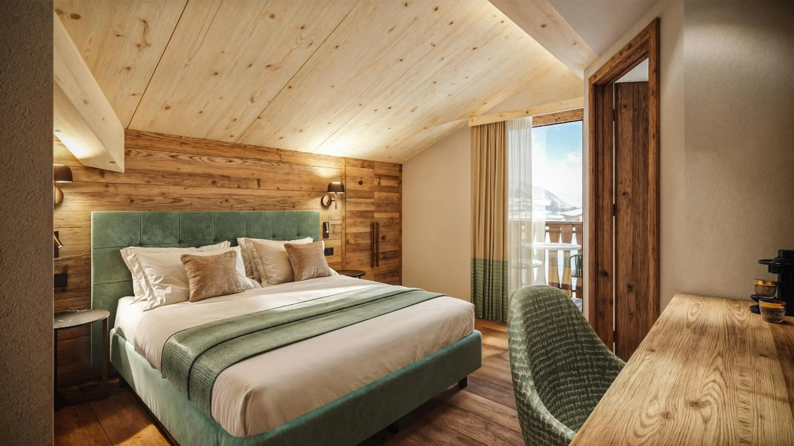 Bedroom, Bed in Green Rose