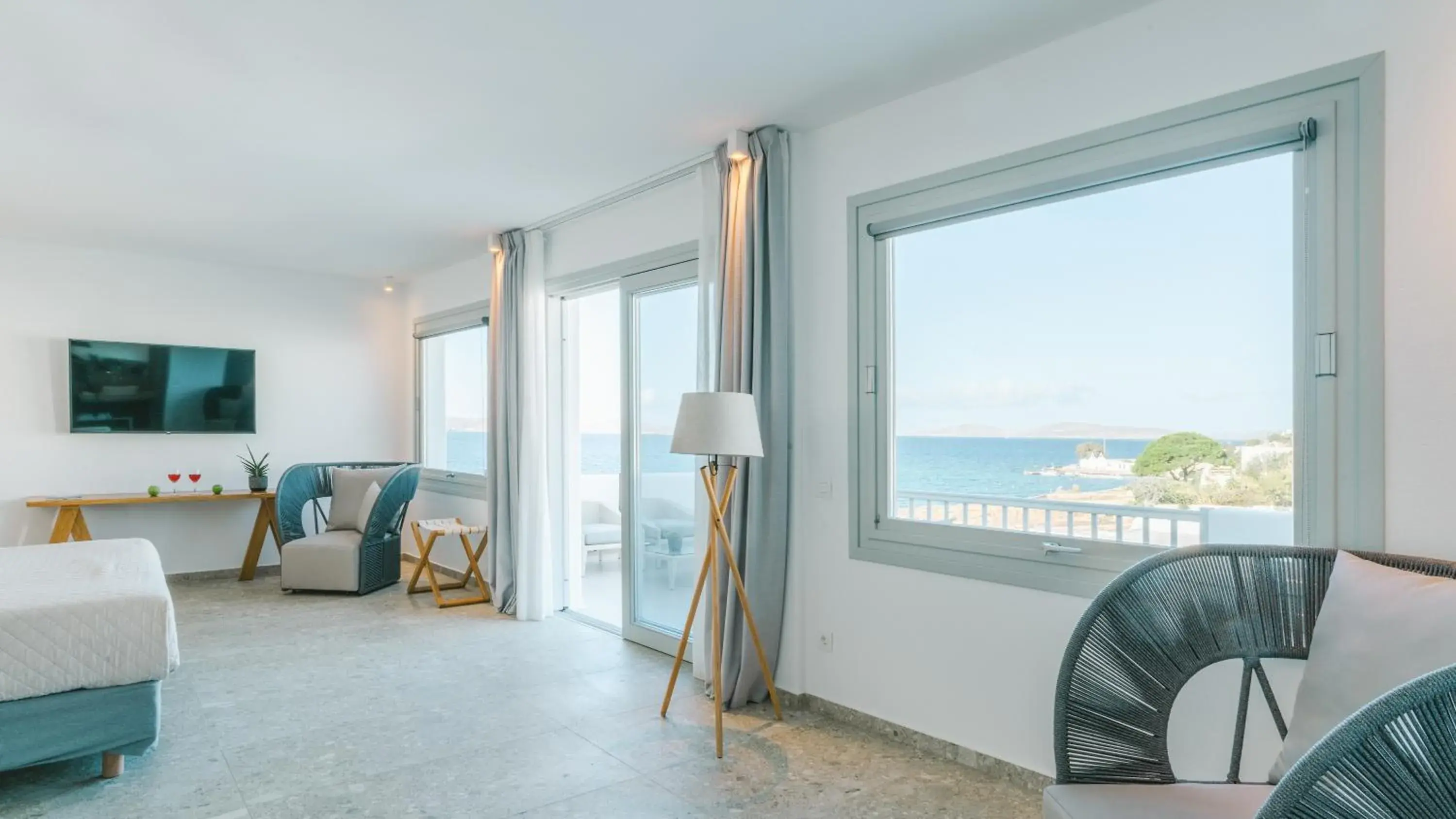 View (from property/room), Bed in Manoula's Beach Mykonos Resort View (from property/room), Bed in Manoula's Beach Mykonos Resort