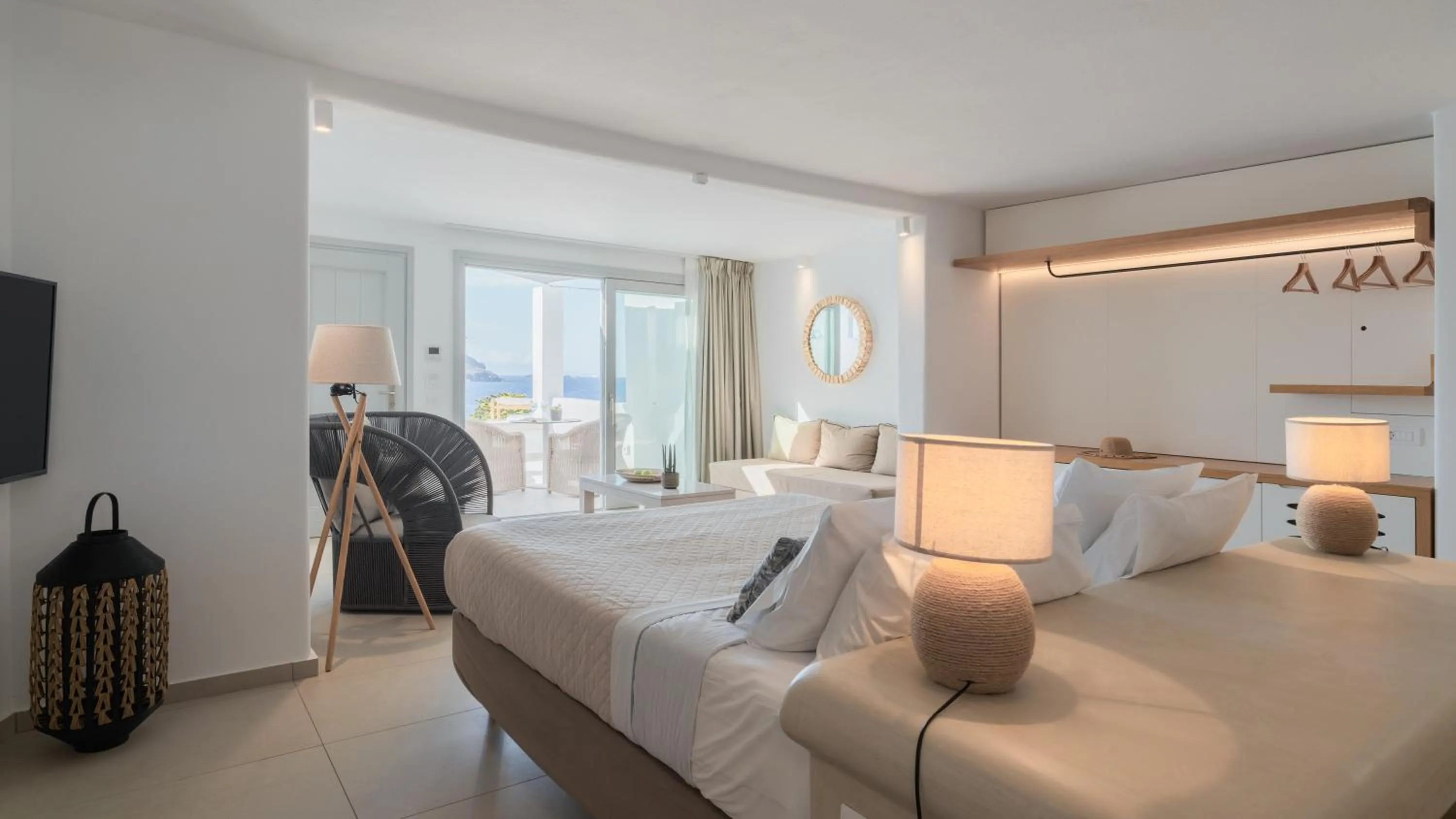 Bed in Manoula's Beach Mykonos Resort