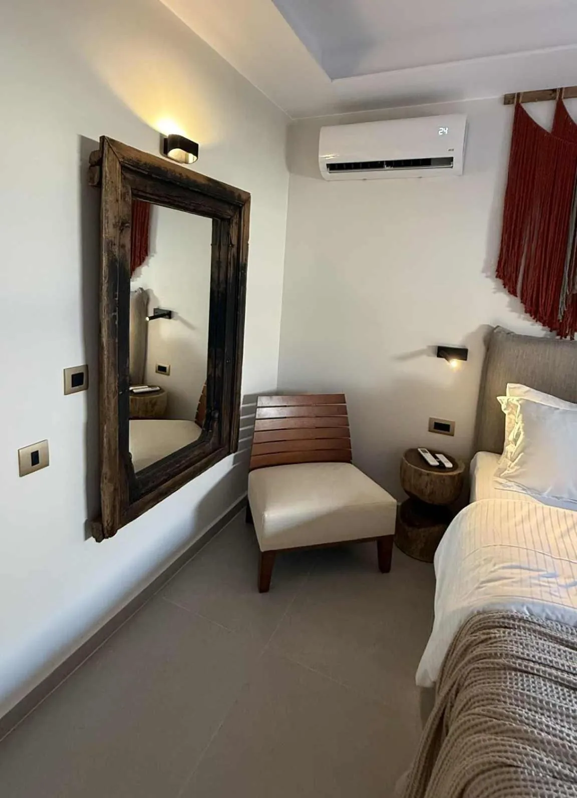 Bedroom, Bed in Τhe Noverian Antama Organic Beach Resort Chania