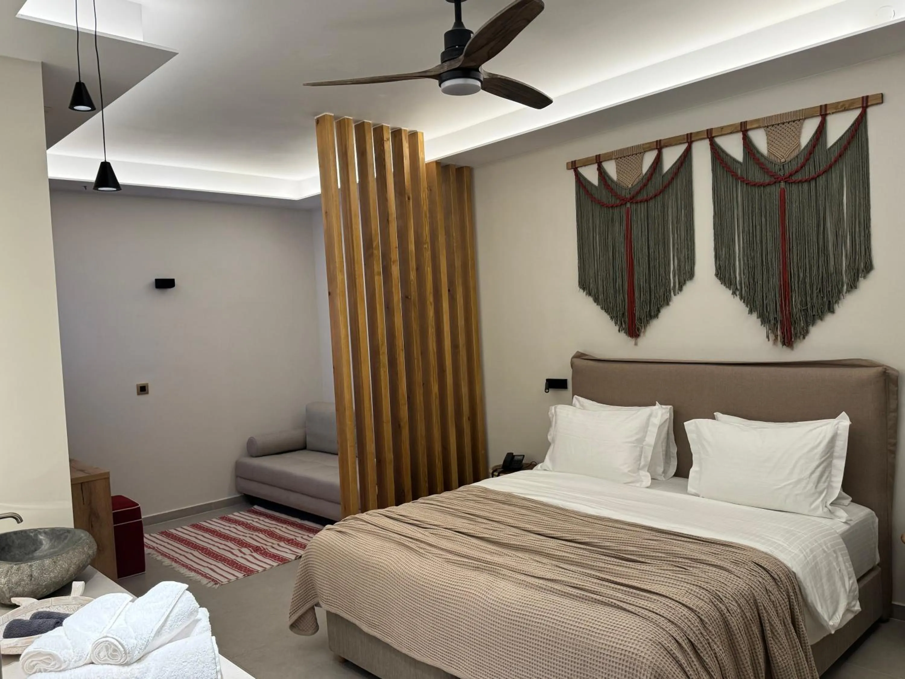 Bed in Τhe Noverian Antama Organic Beach Resort Chania
