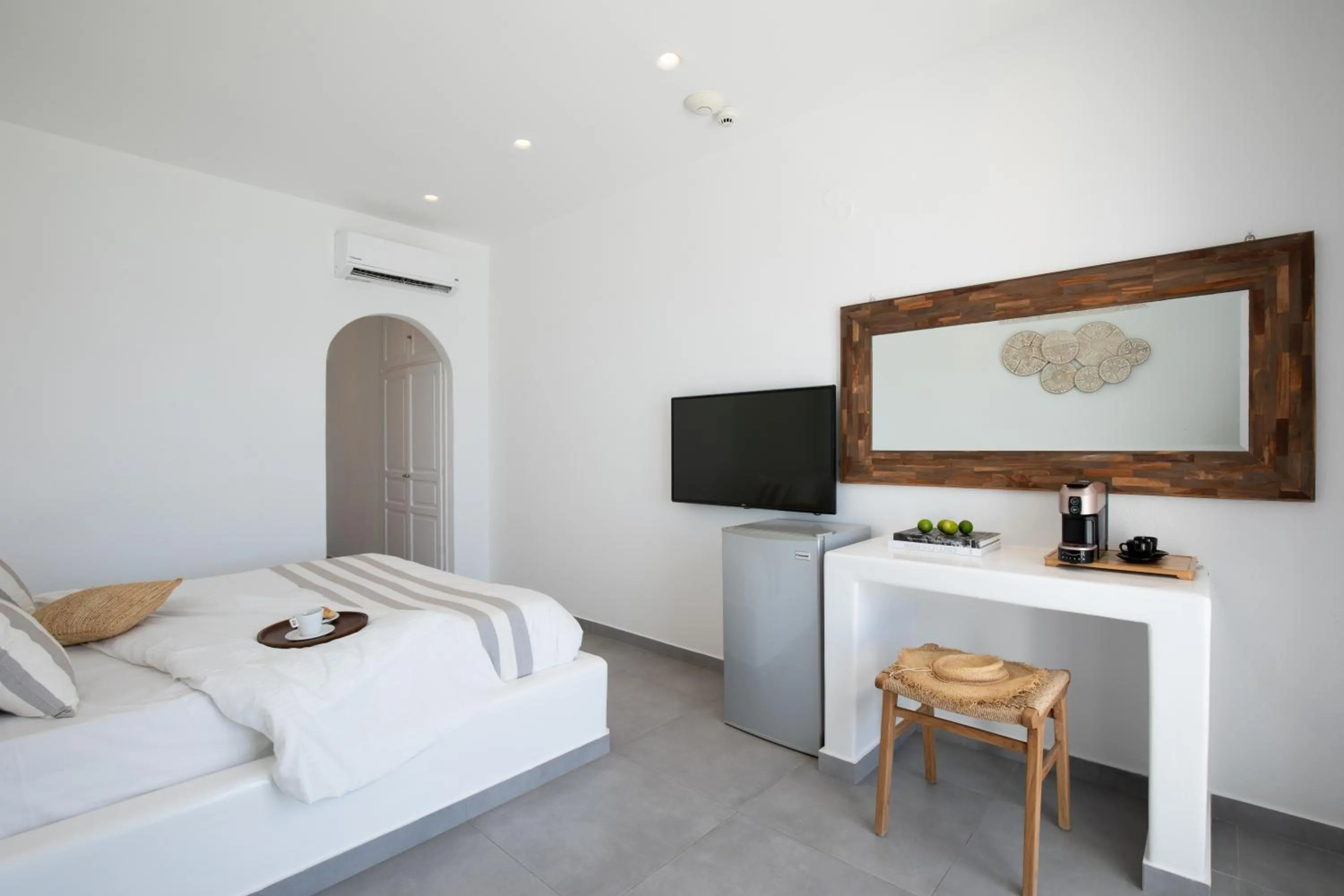 Bed in Acrogiali Beachfront Hotel Mykonos