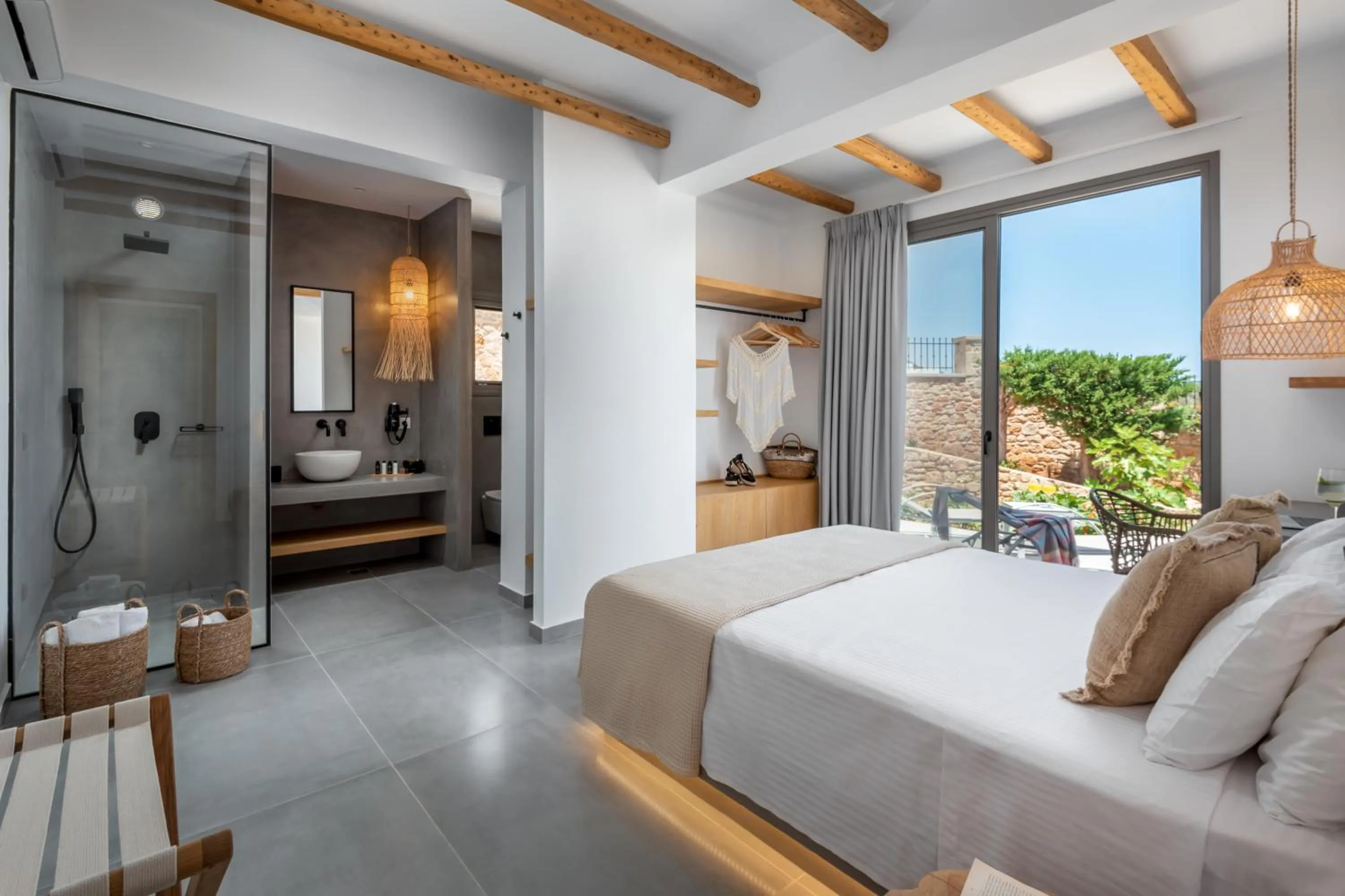 Shower, Bed in Celestial Lindos Suites