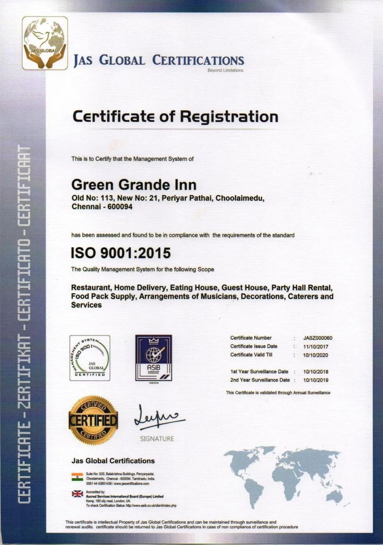 Logo/Certificate/Sign in Green Grande Inn