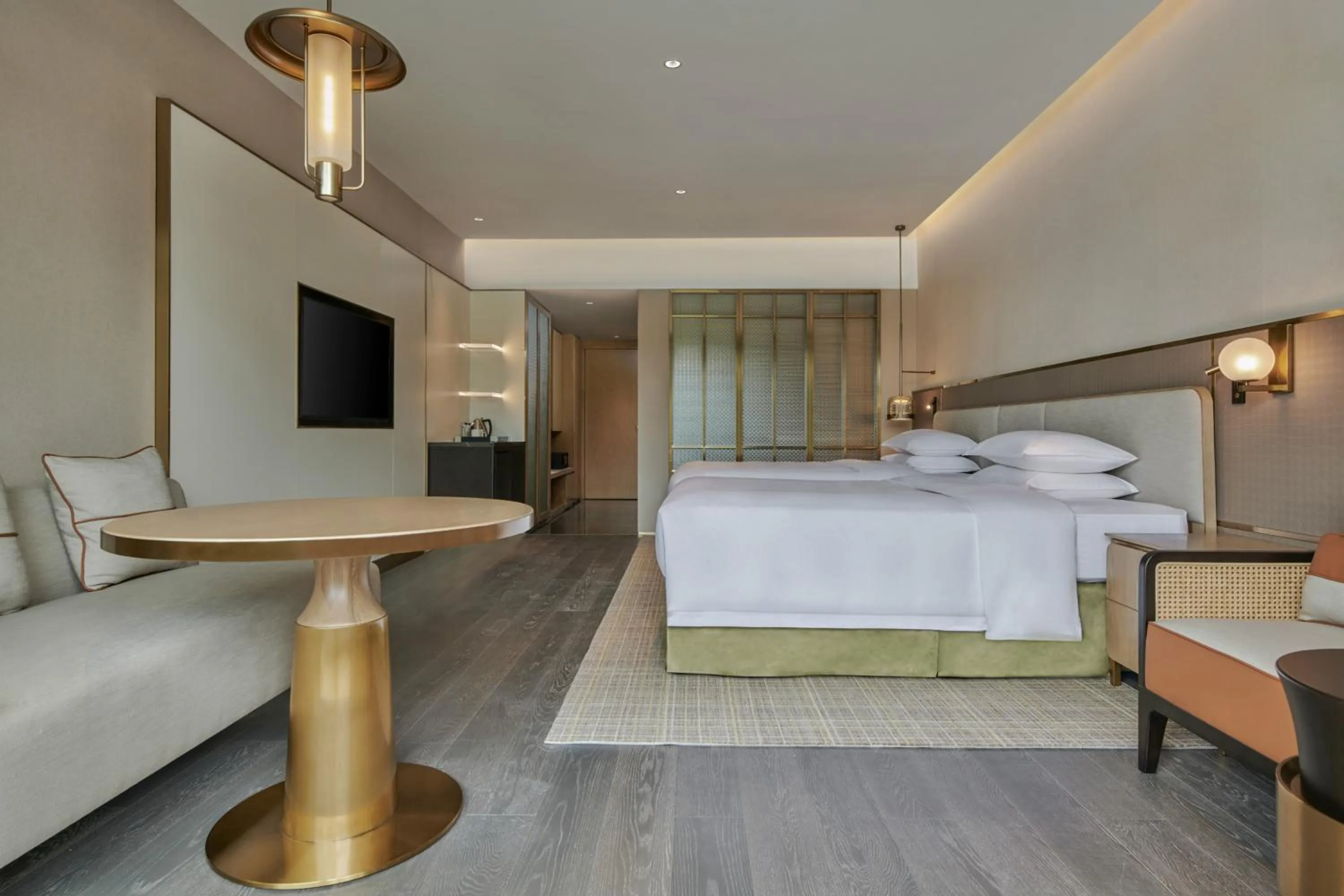 Decorative detail, Bed in Hilton Guangzhou Science City, Free Shuttle Bus during Canton Fair