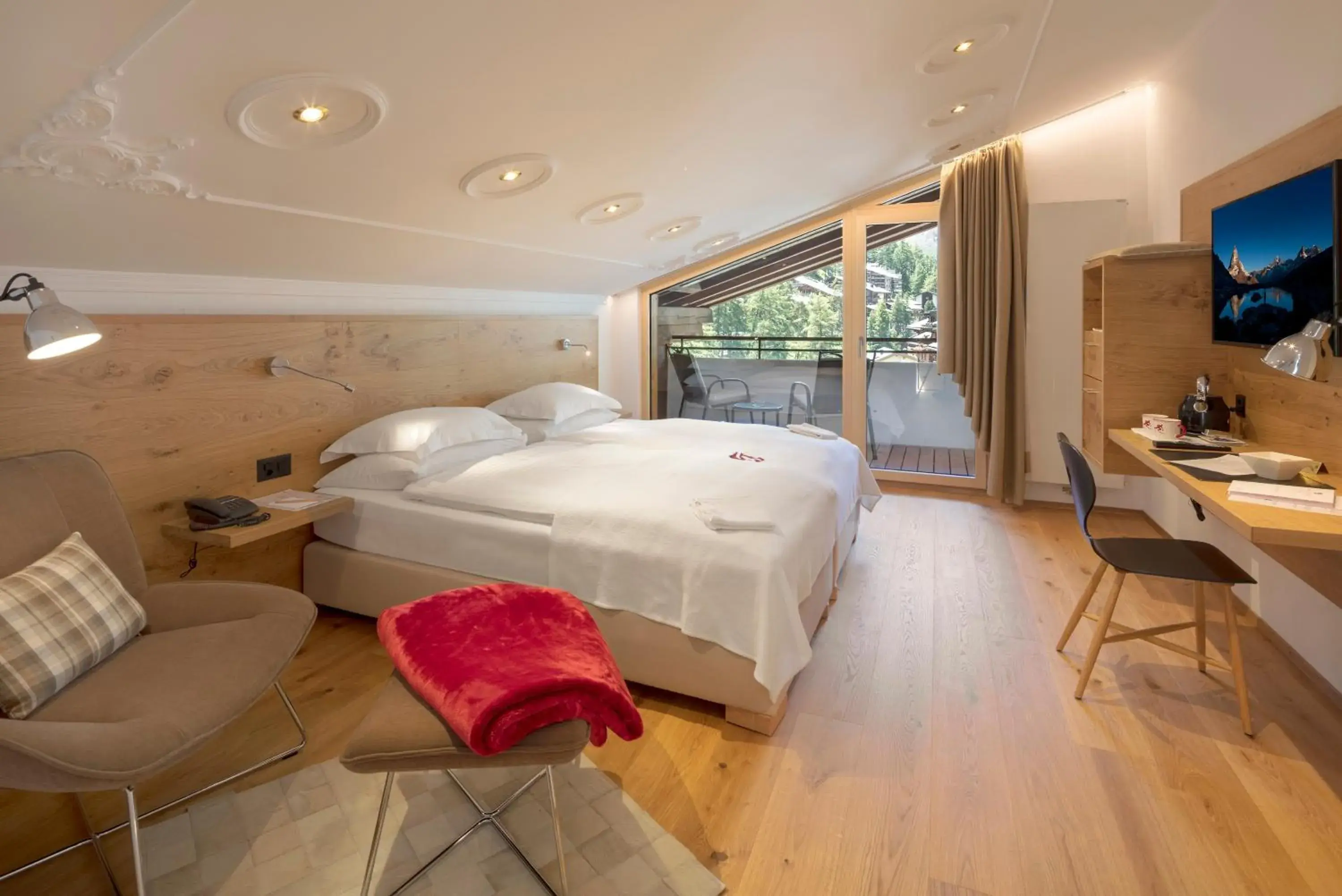 Bedroom, Bed in Swiss Alpine Hotel Allalin Bedroom, Bed in Swiss Alpine Hotel Allalin