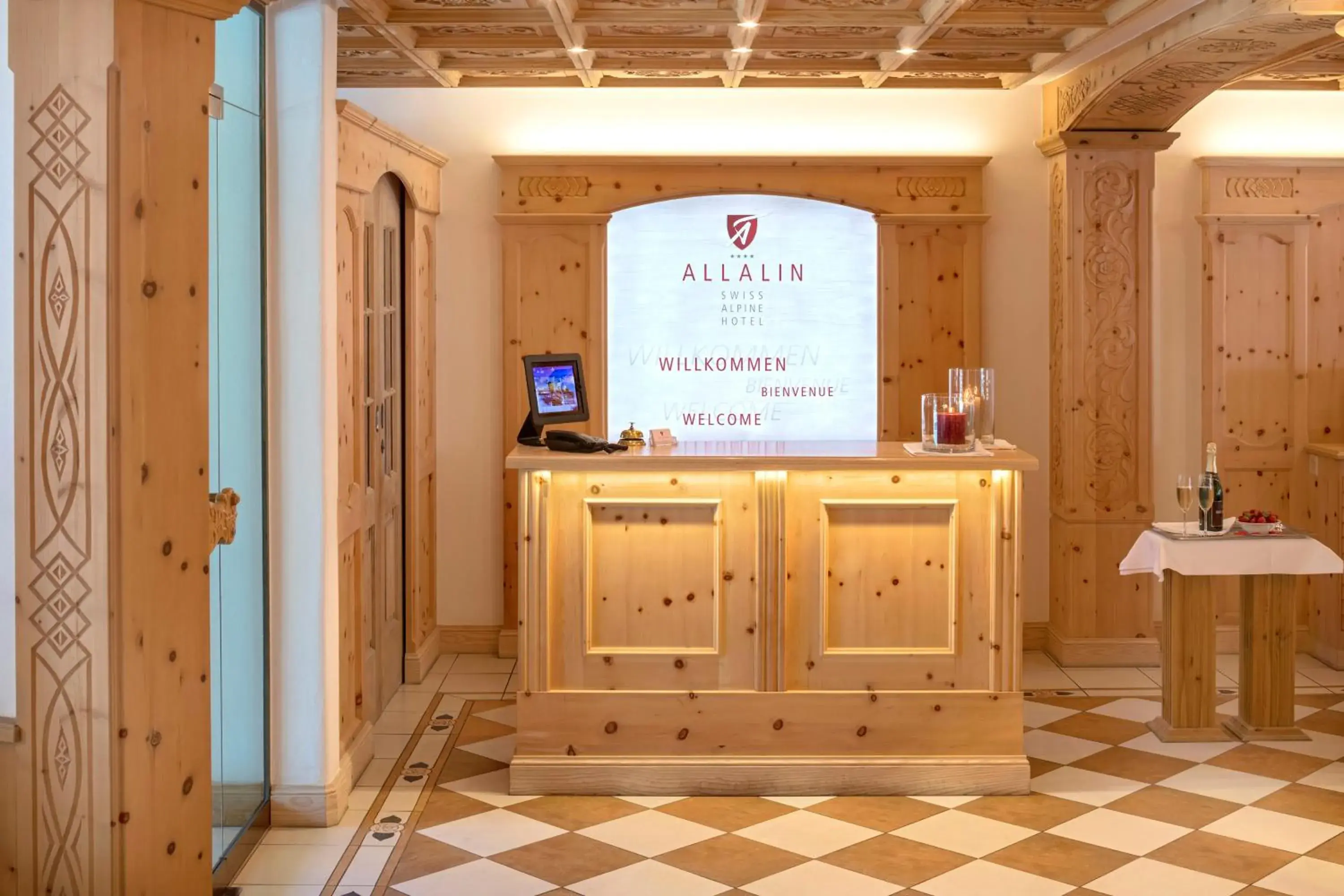 Lobby or reception in Swiss Alpine Hotel Allalin Lobby or reception in Swiss Alpine Hotel Allalin