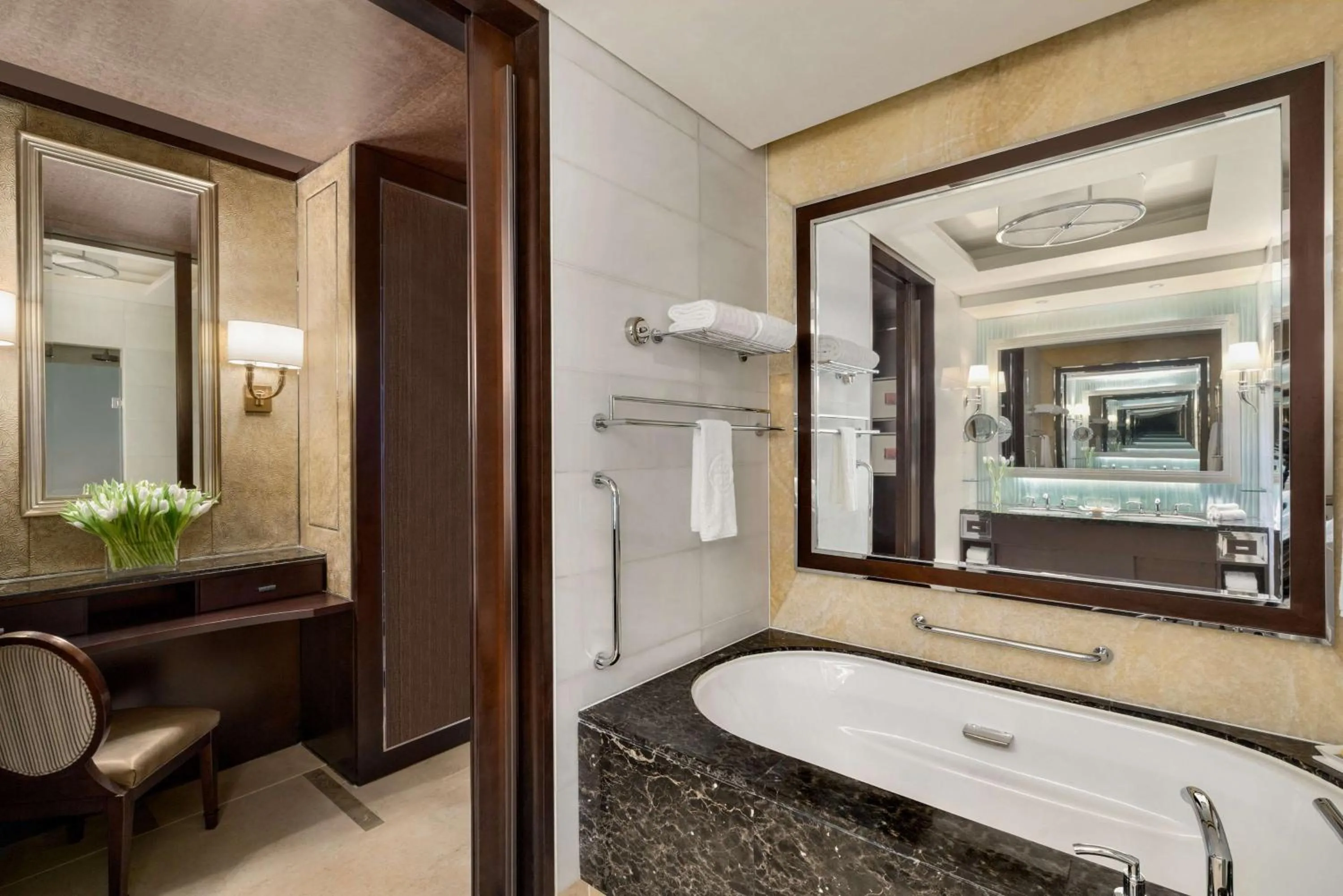 Bathroom, Bed in China World Summit Wing, Beijing