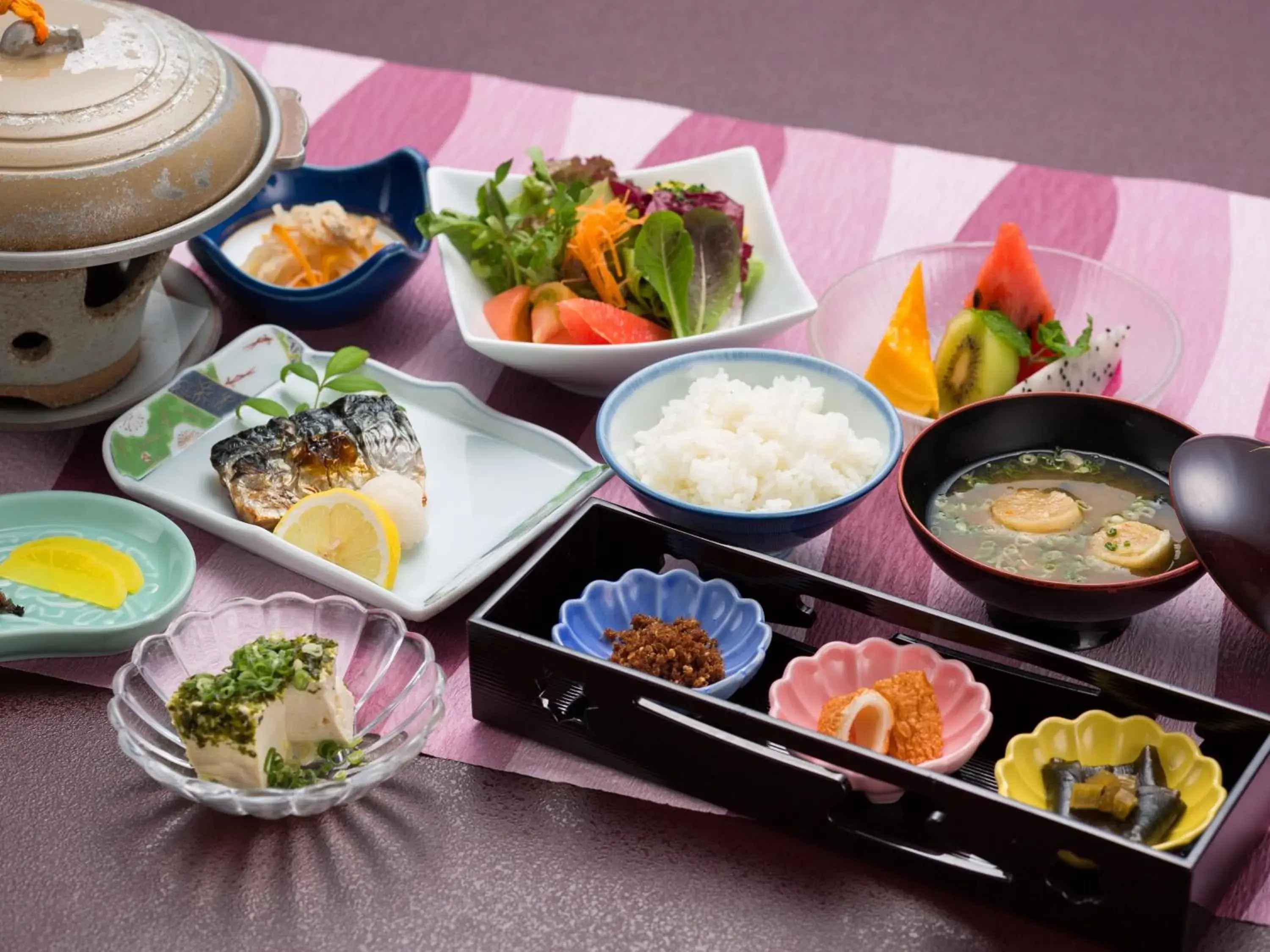 Asian breakfast in Riverside Hotel Shoei Asian breakfast in Riverside Hotel Shoei