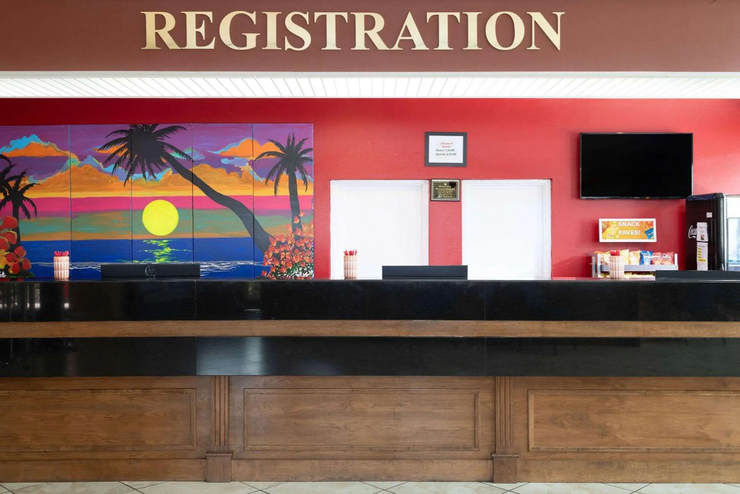 Lobby or reception in Ramada by Wyndham Kissimmee Gateway - Free Theme Park Shuttle Lobby or reception in Ramada by Wyndham Kissimmee Gateway - Free Theme Park Shuttle